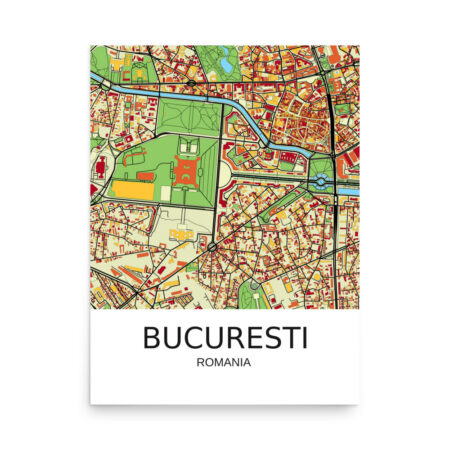 Poster - Bucharest Romania - Artistic Map - Colourful-Jazzy