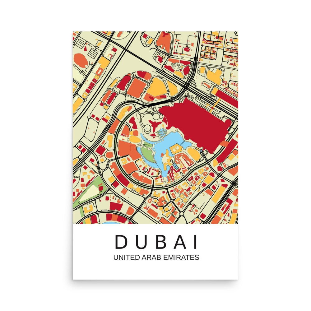 Poster - Dubai UAE - Artistic Map - Colourful-Jazzy