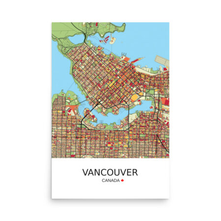 Poster - Vancouver Canada - Artistic Map - Colourful-Jazzy
