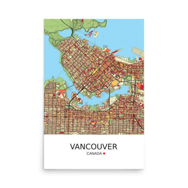 Poster - Vancouver Canada - Artistic Map - Colourful-Jazzy