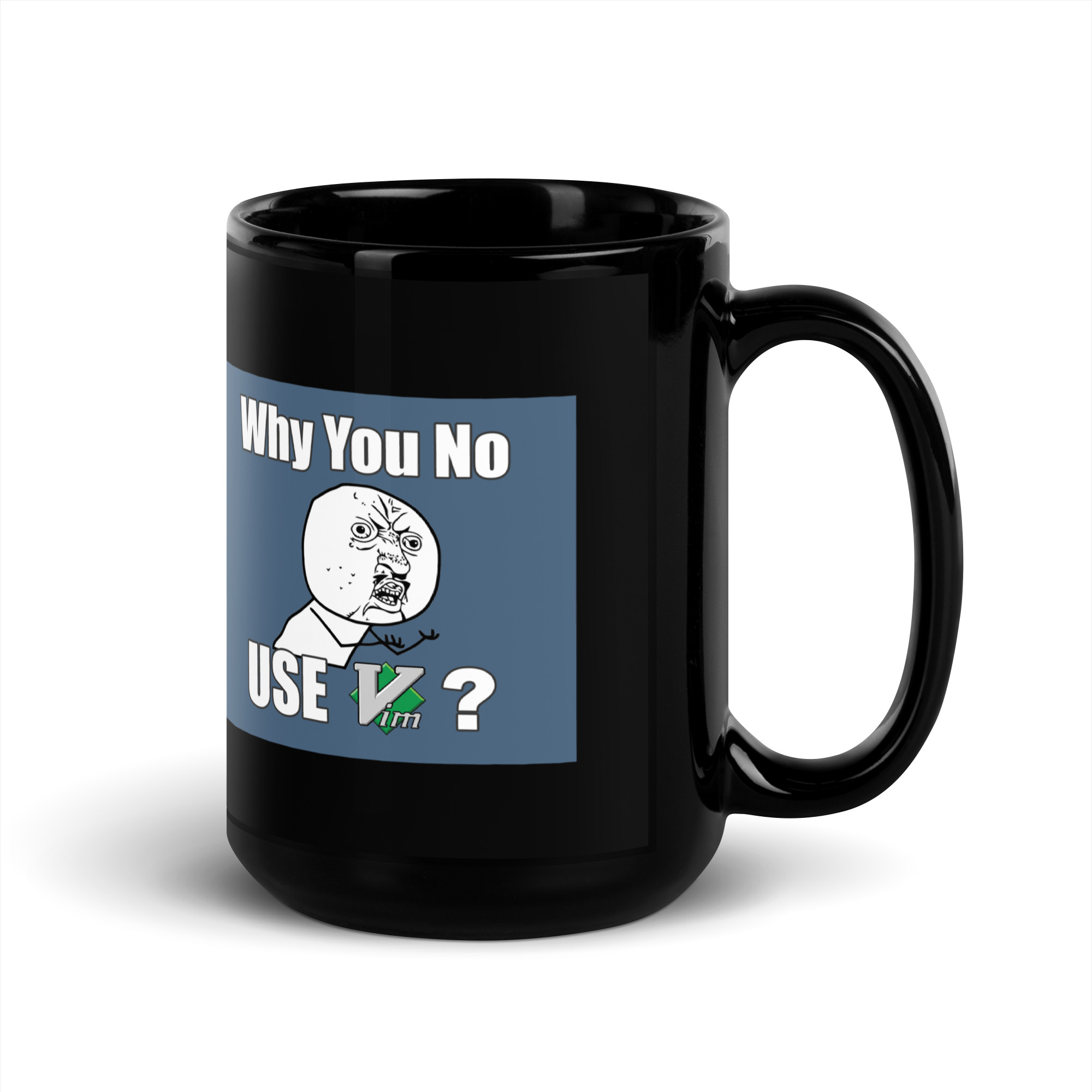 Black Glossy Mug - Why You No Use VIM - Image 4