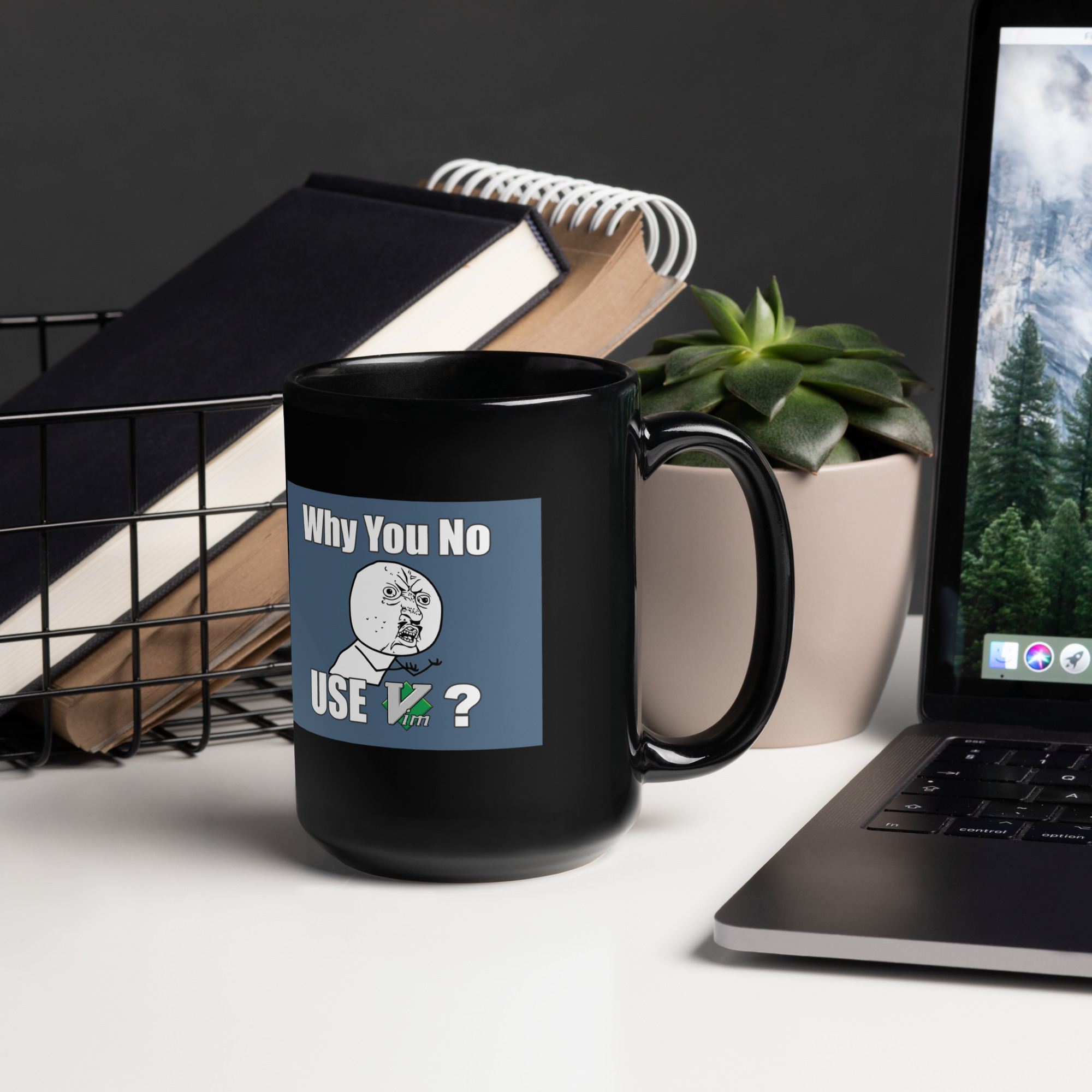 Black Glossy Mug - Why You No Use VIM - Image 8