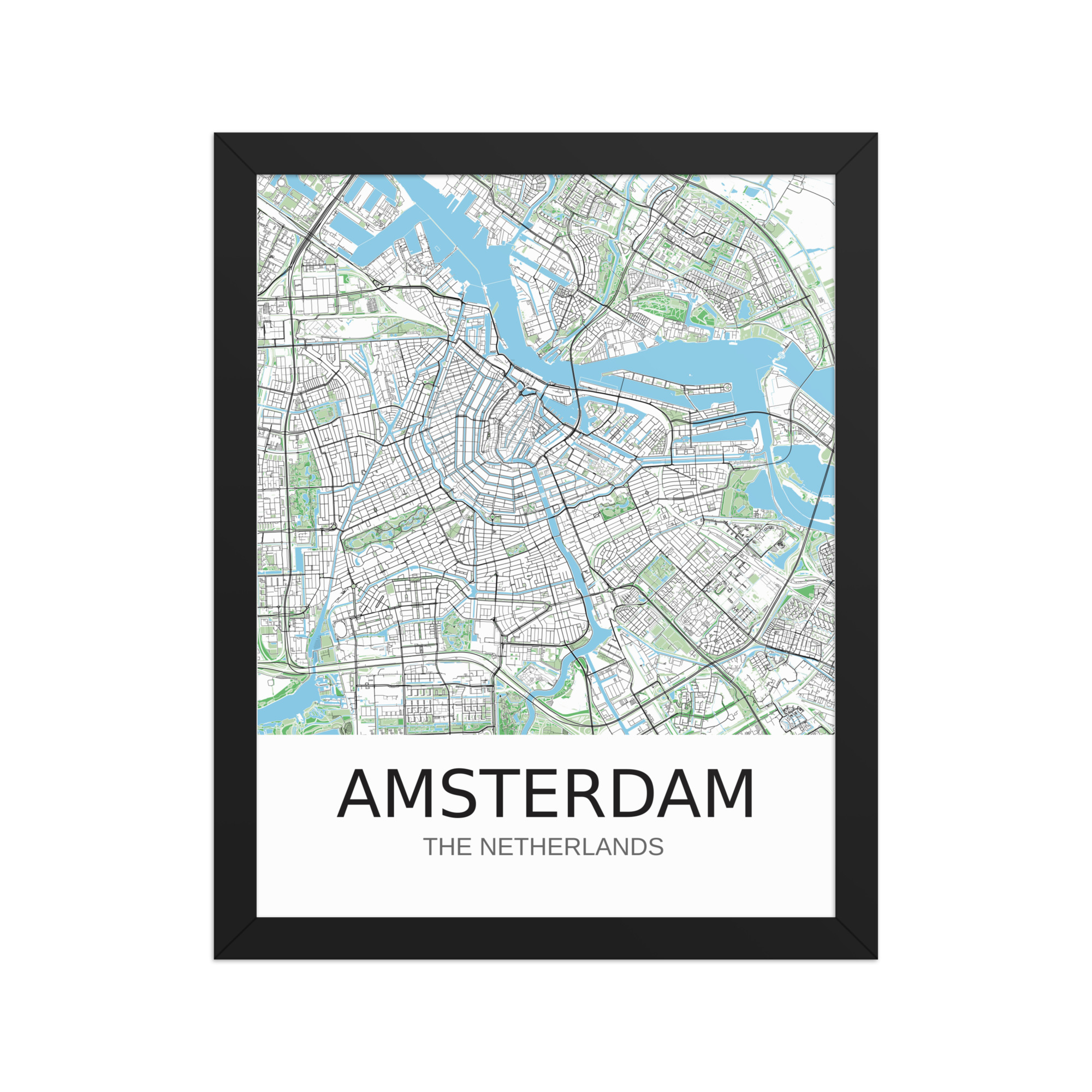 Framed Poster - Amsterdam NL - Artistic Map - Green Black White - Image 2
