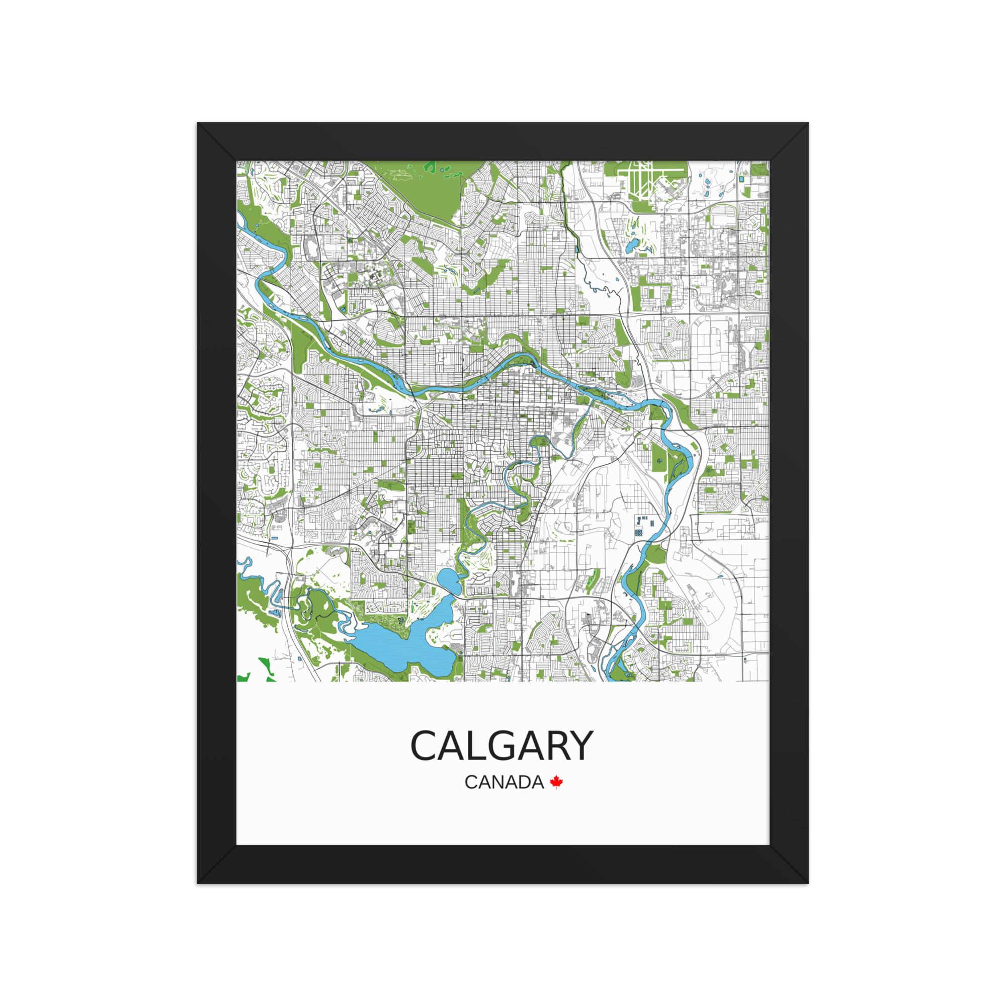 Framed Poster - Calgary Canada - Artistic Map - Green Black White - Image 2