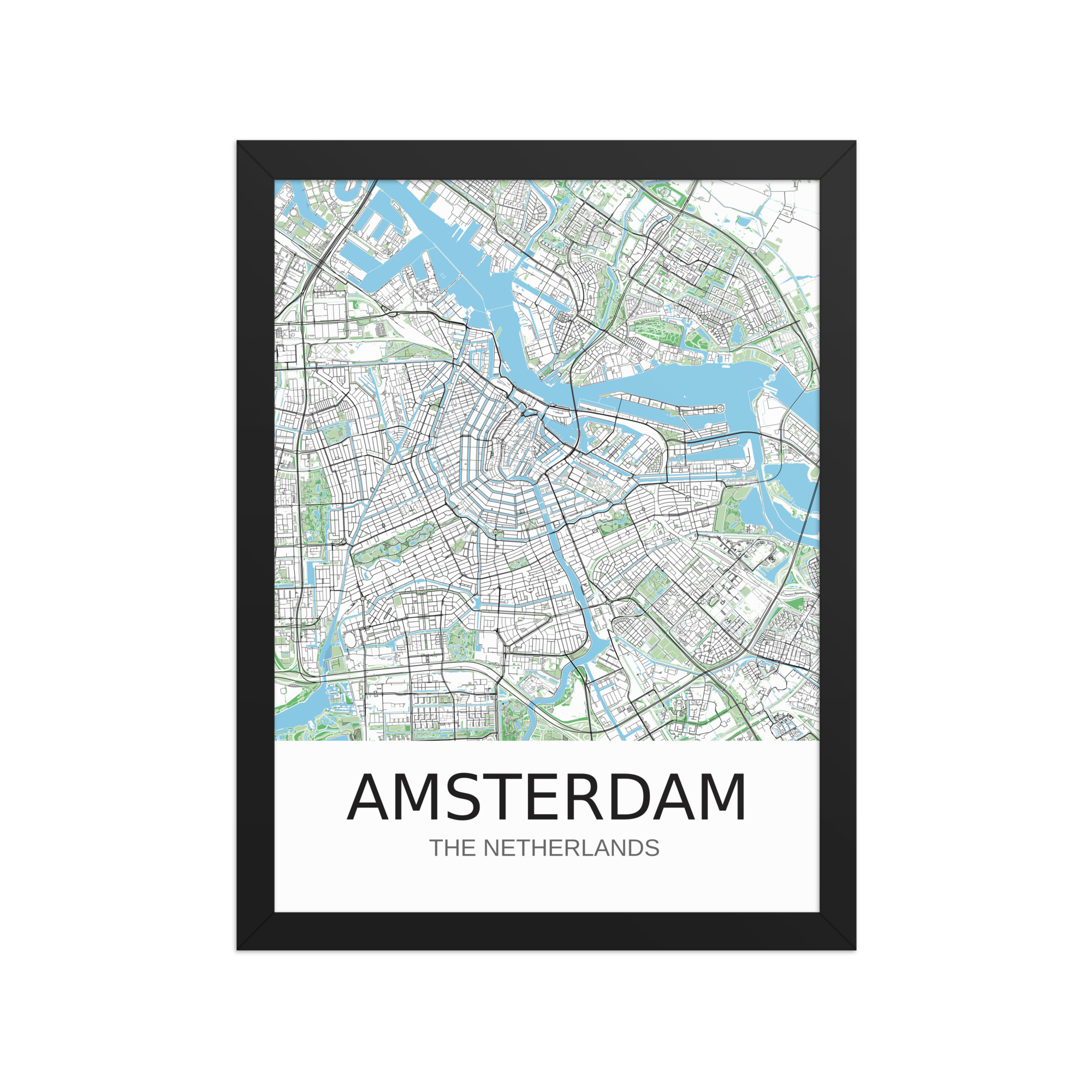 Framed Poster - Amsterdam NL - Artistic Map - Green Black White - Image 4