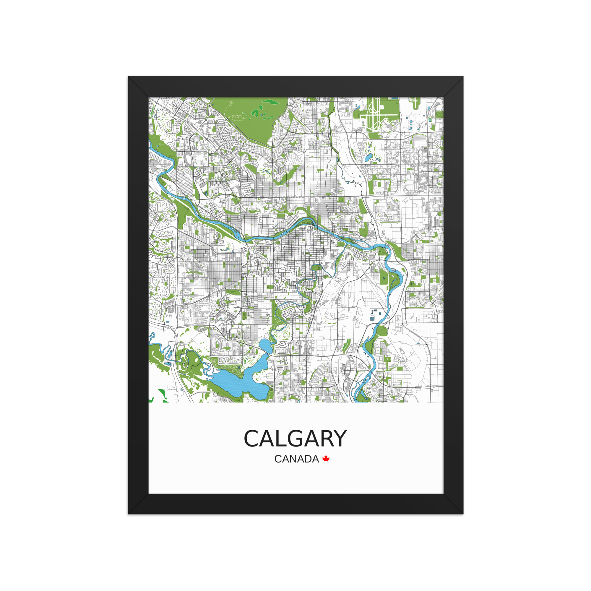 Framed Poster - Calgary Canada - Artistic Map - Green Black White - Image 4