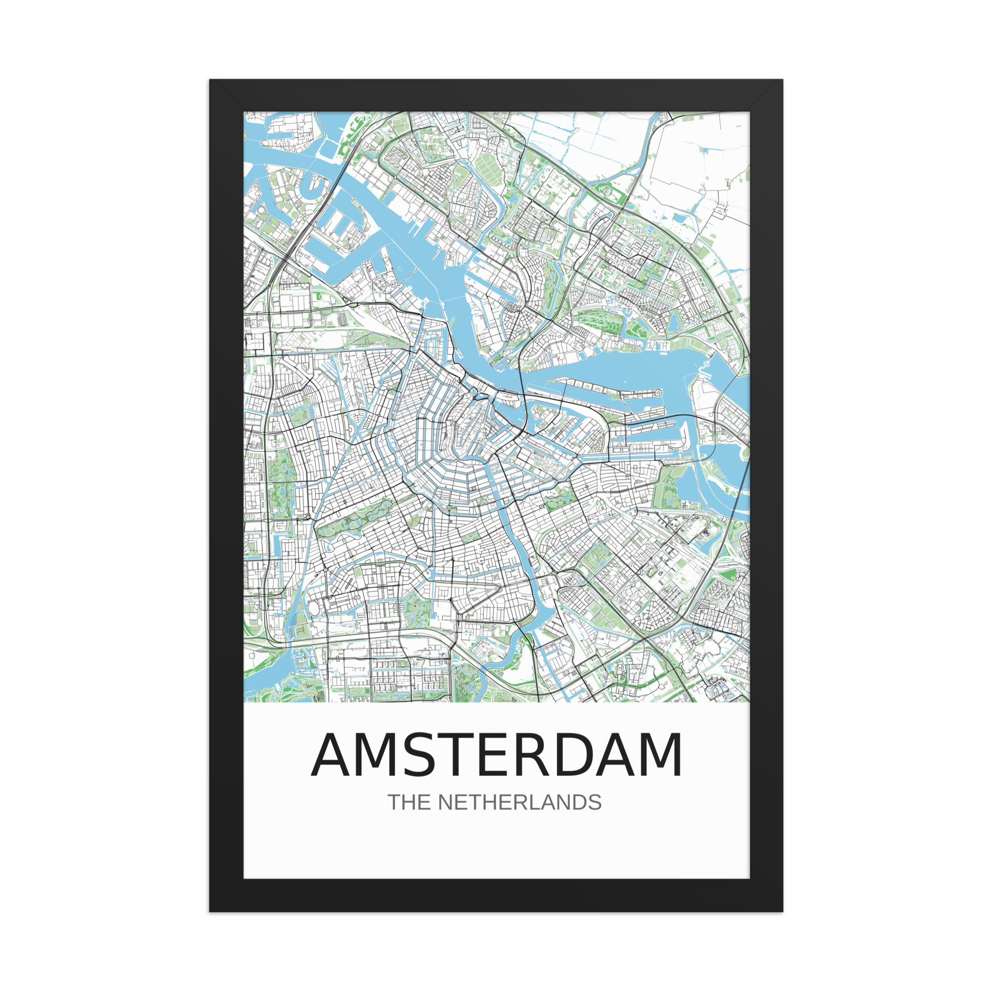 Framed Poster - Amsterdam NL - Artistic Map - Green Black White - Image 6
