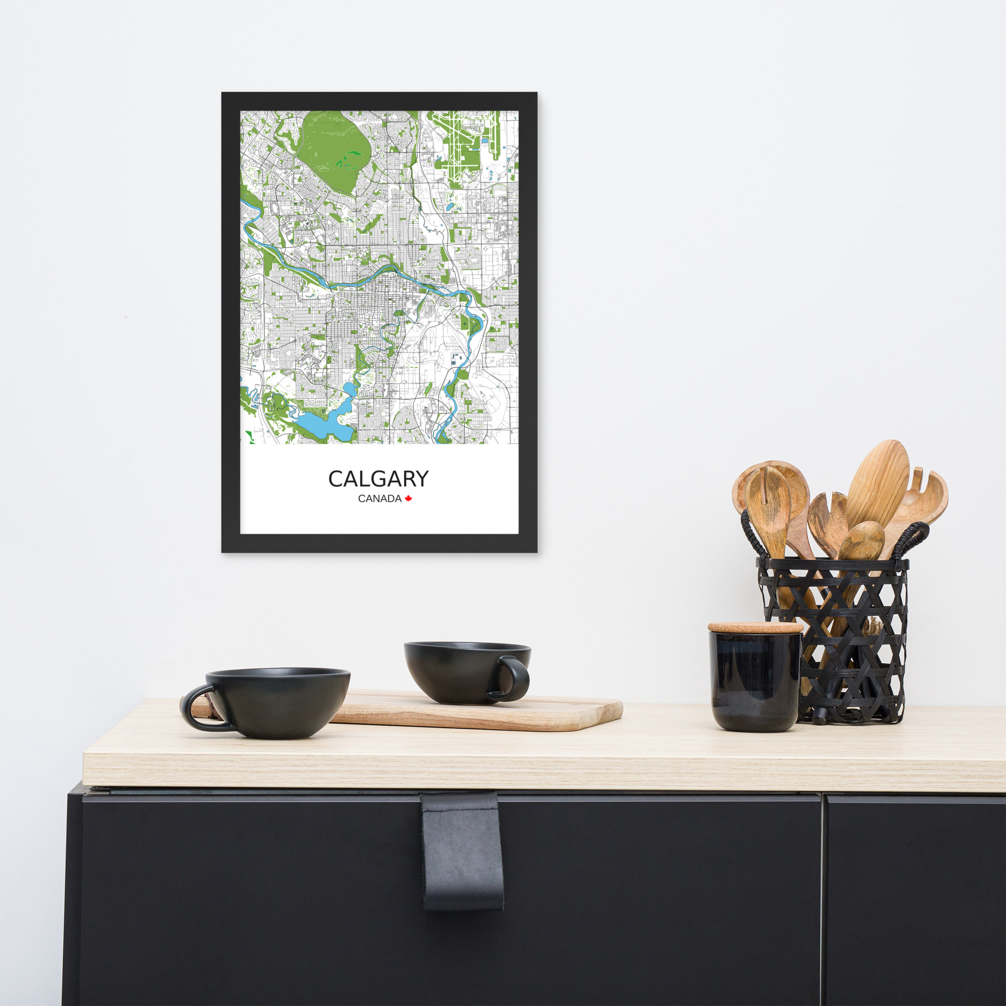 Framed Poster - Calgary Canada - Artistic Map - Green Black White - Image 15