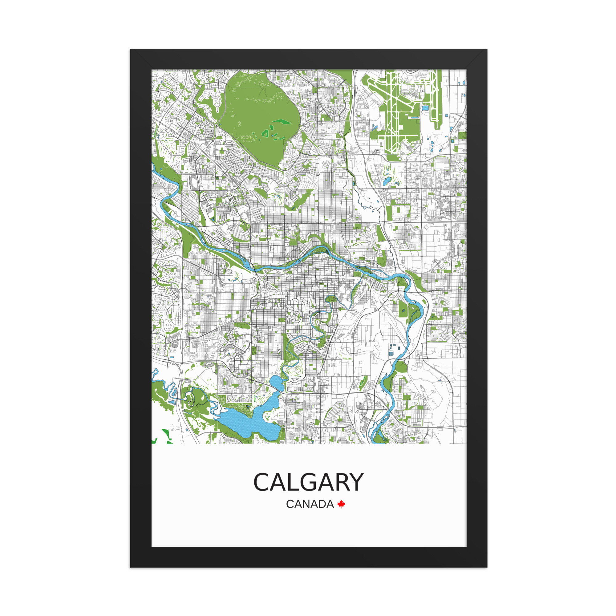 Framed Poster - Calgary Canada - Artistic Map - Green Black White - Image 6