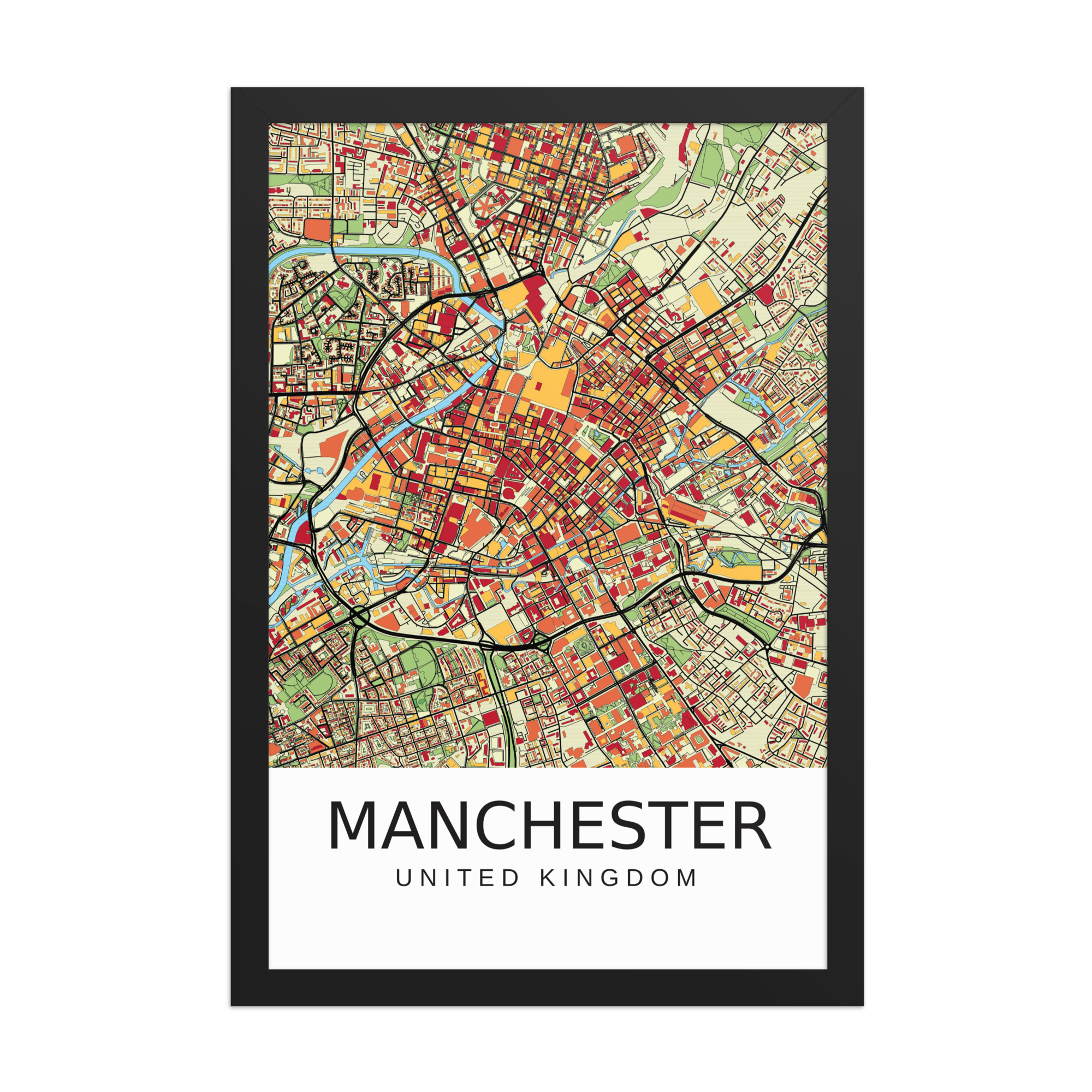 Framed Poster - Manchester UK - Artistic Map - Colourful-Jazzy - Image 6