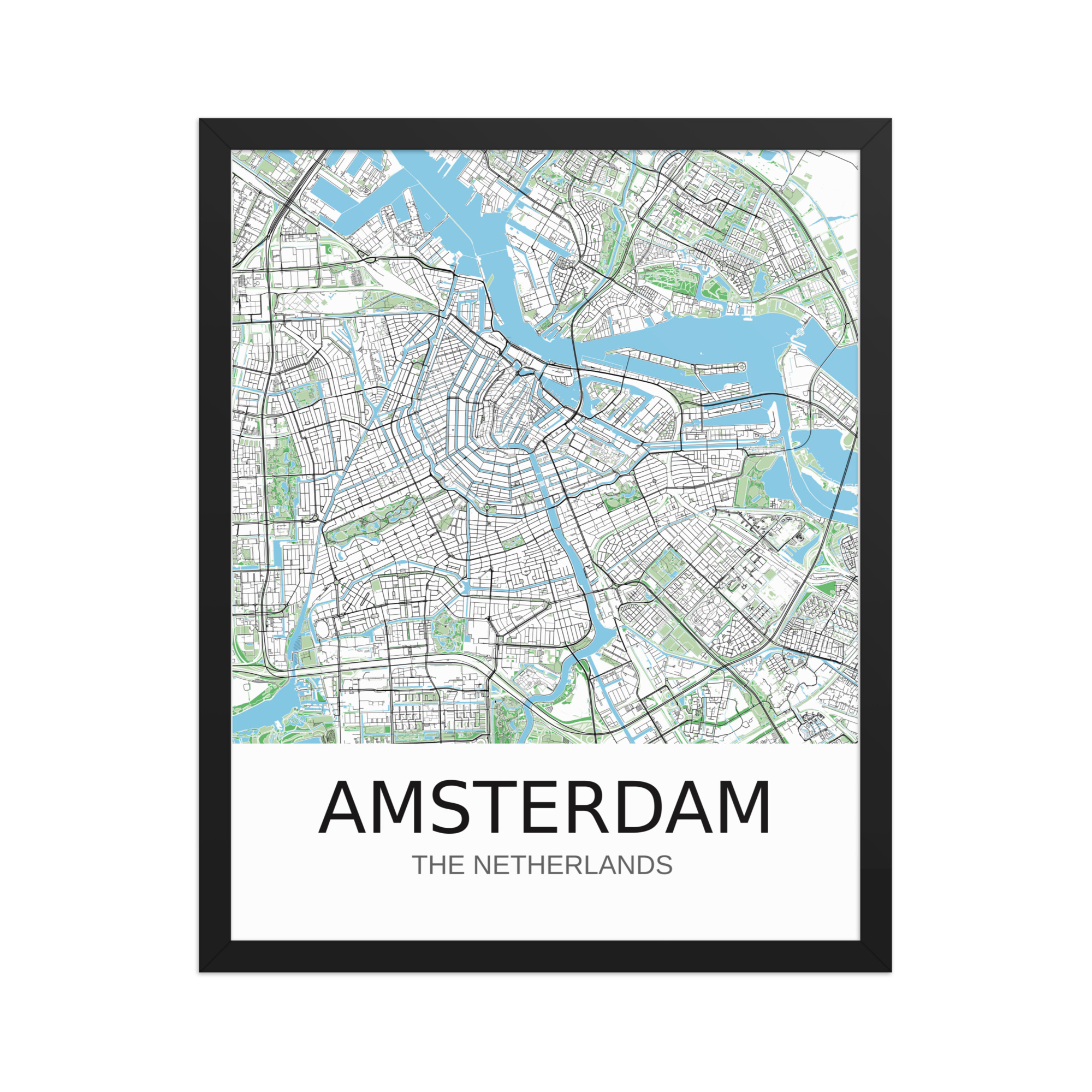 Framed Poster - Amsterdam NL - Artistic Map - Green Black White - Image 8