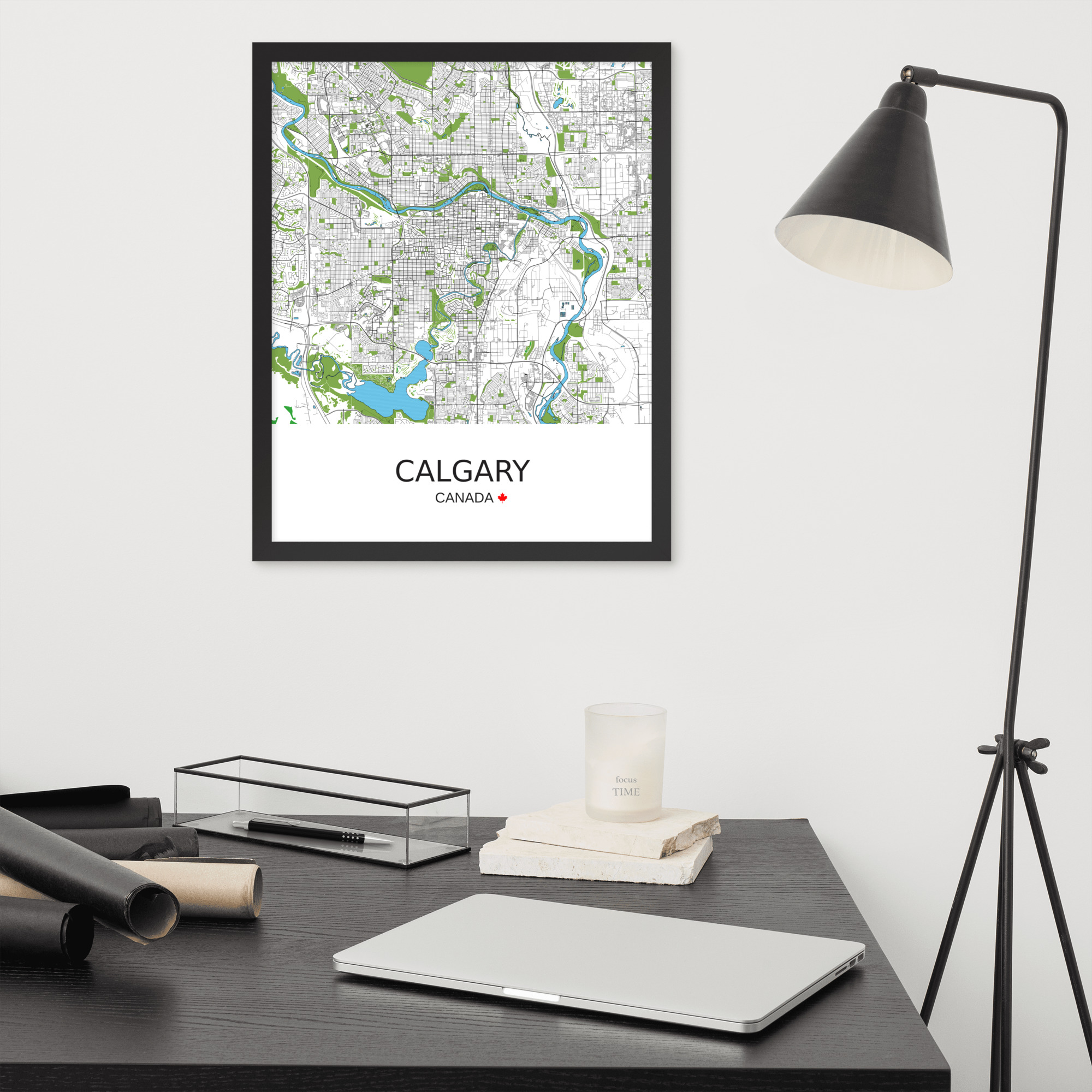 Framed Poster - Calgary Canada - Artistic Map - Green Black White - Image 16