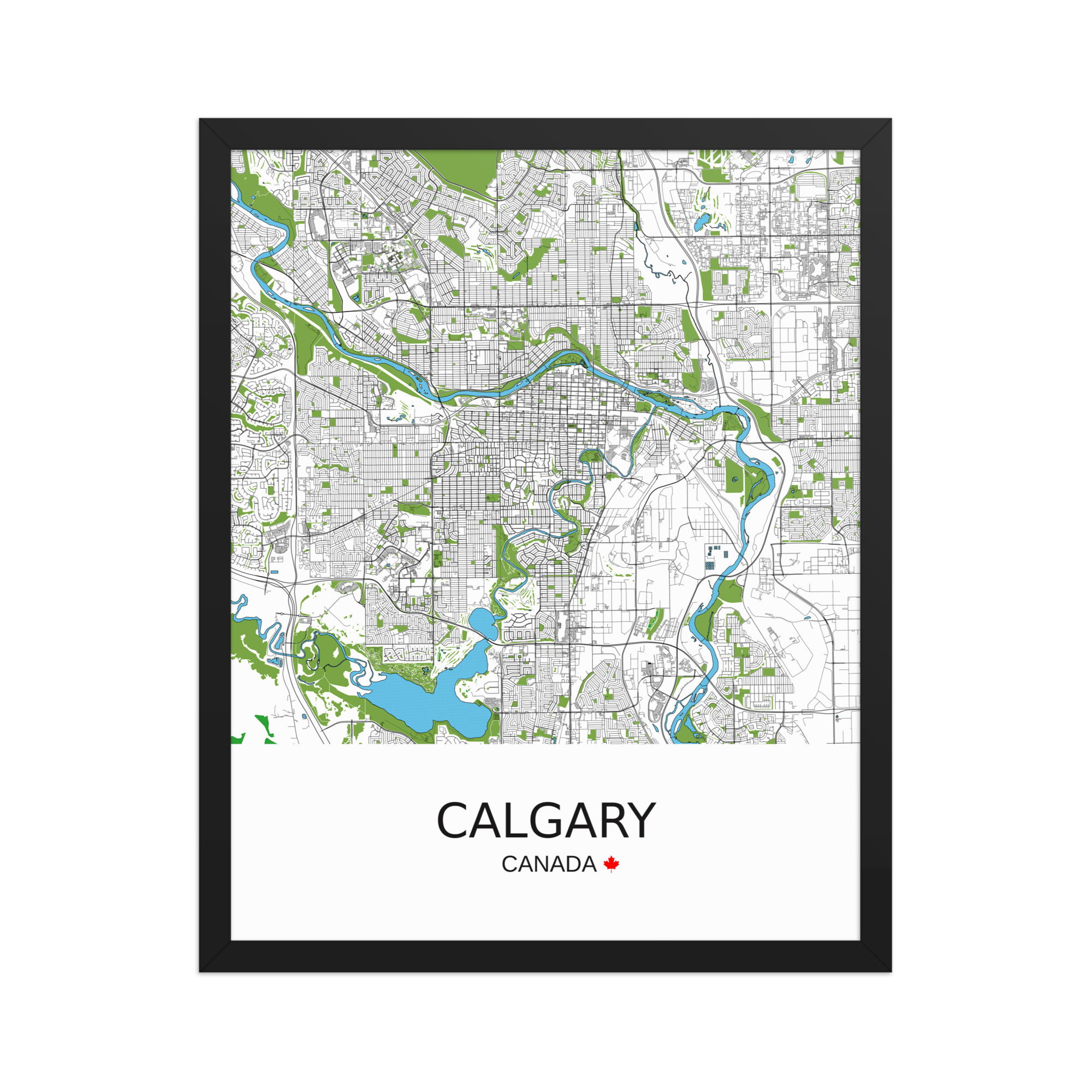 Framed Poster - Calgary Canada - Artistic Map - Green Black White - Image 8