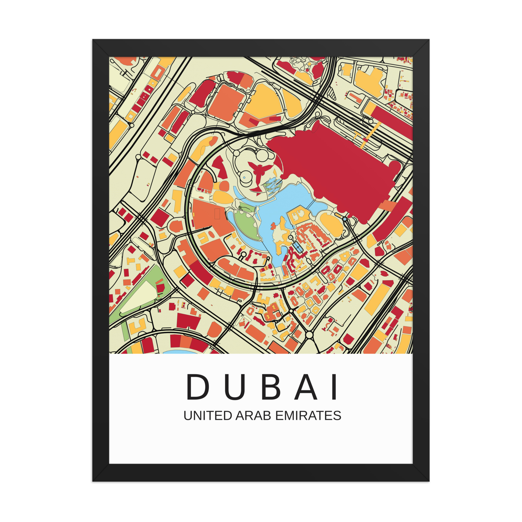 Framed Poster - Dubai UAE - Artistic Map - Colourful-Jazzy