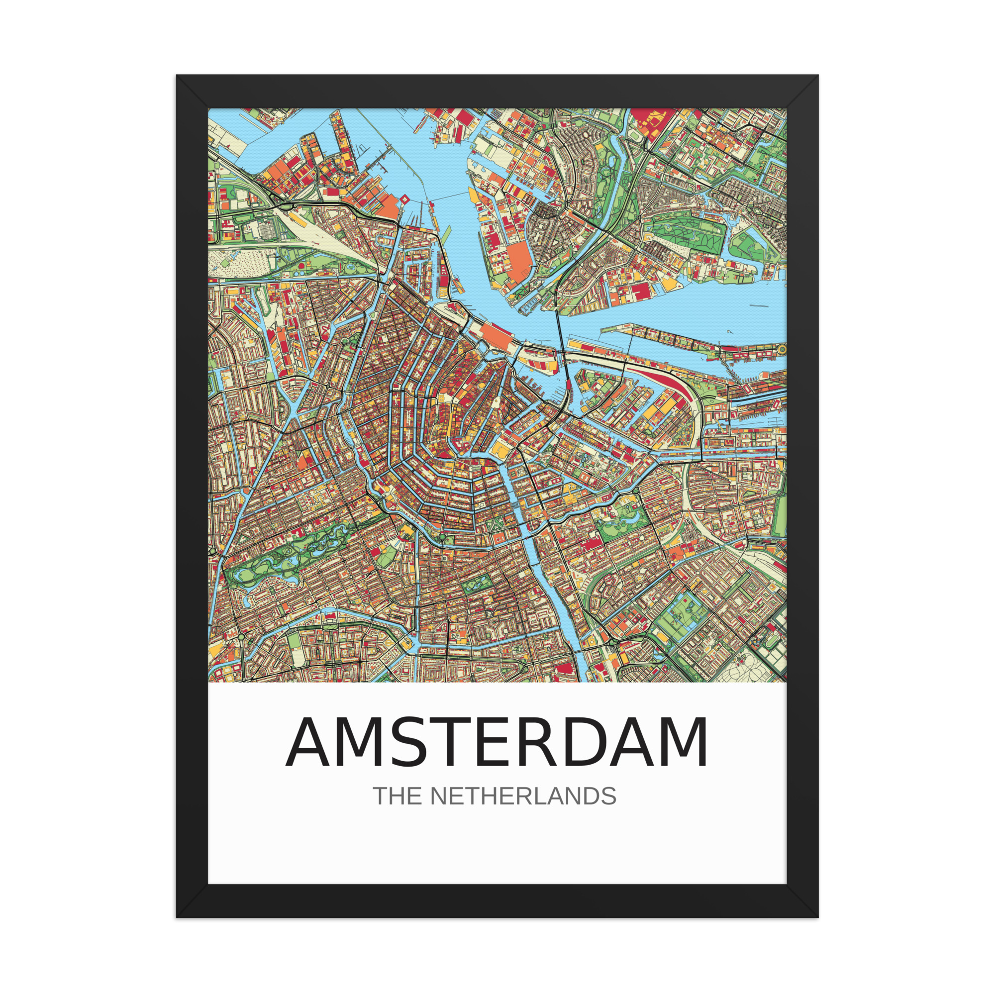 Framed Poster - Amsterdam NL - Artistic Map - Colourful-Jazzy