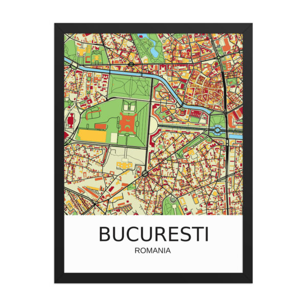 Framed Poster - Bucharest Romania - Artistic Map - Colourful-Jazzy
