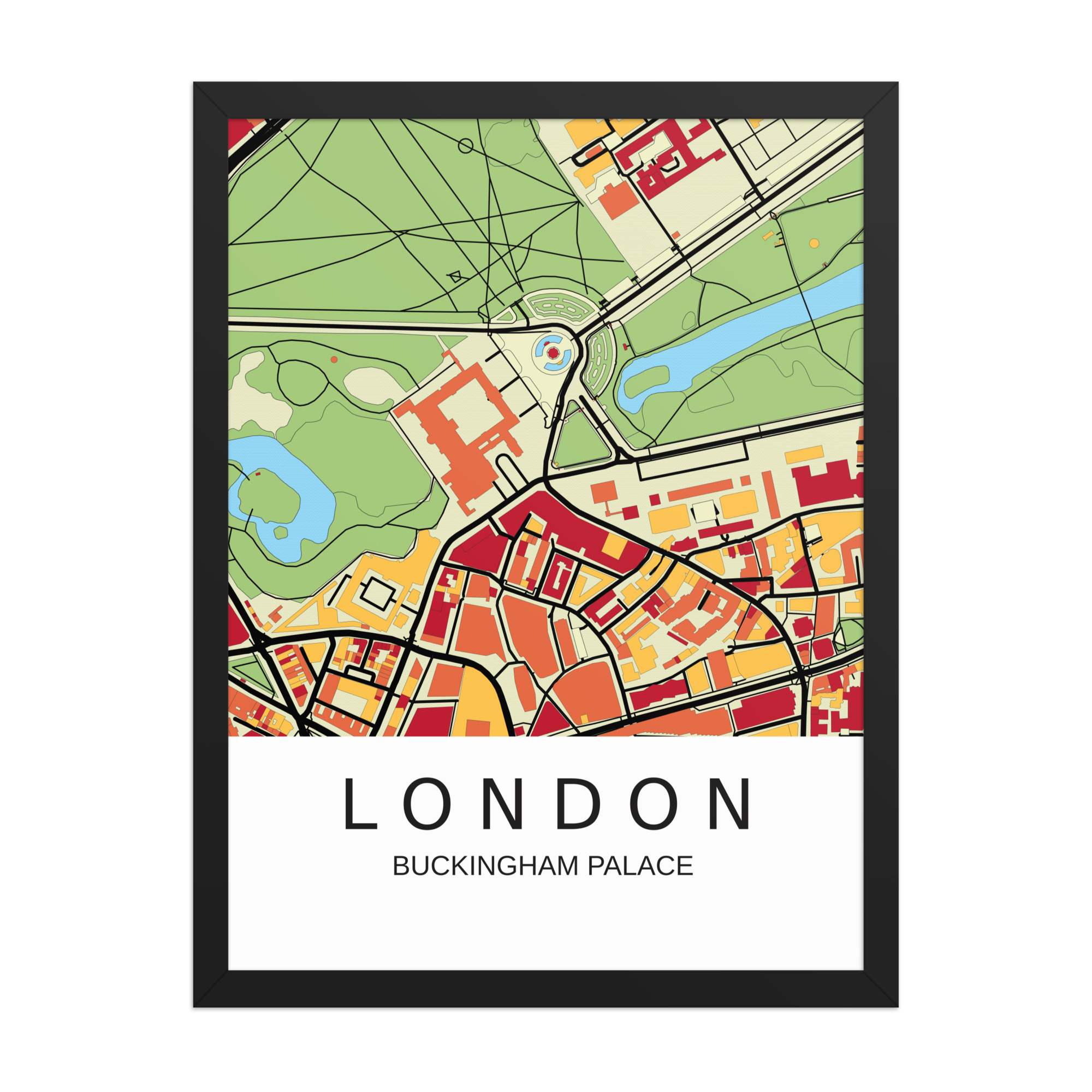 Framed Poster - Buckingham Palace London UK - Artistic Map - Colourful-Jazzy