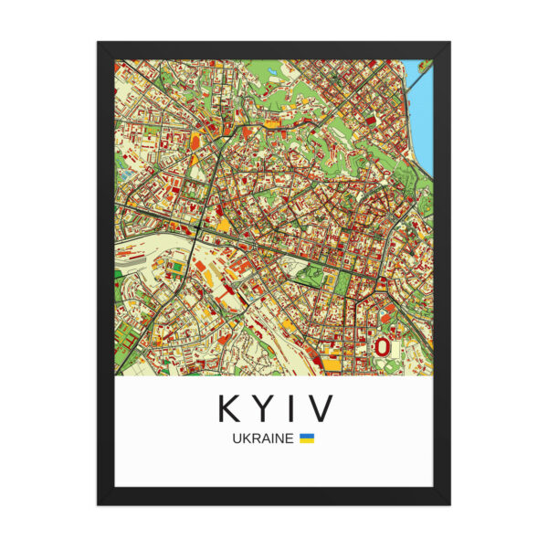 Framed Poster - Kyiv Ukraine - Artistic Map - Colourful-Jazzy