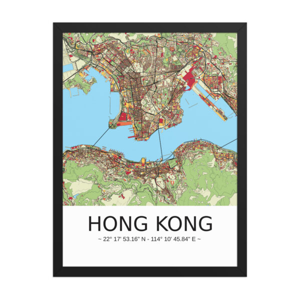 Framed Poster - Hong Kong - Artistic Map - Colourful-Jazzy