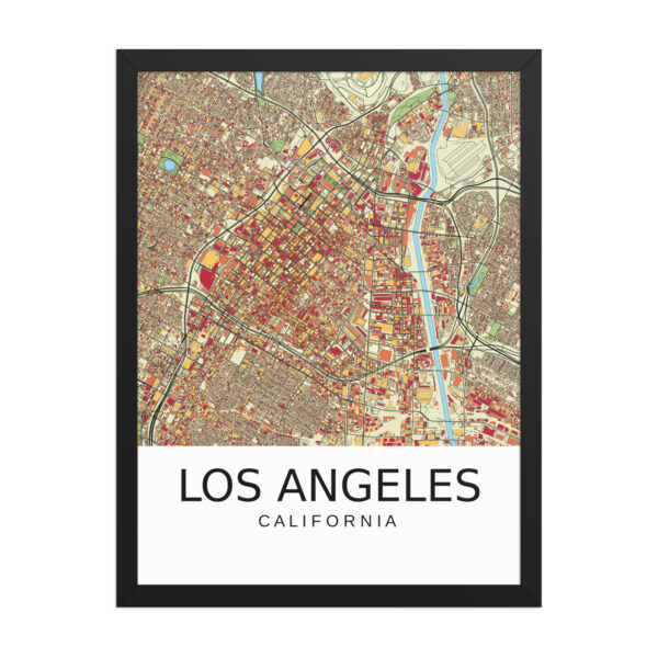 Framed Poster - Los Angeles USA - Artistic Map - Colourful-Jazzy