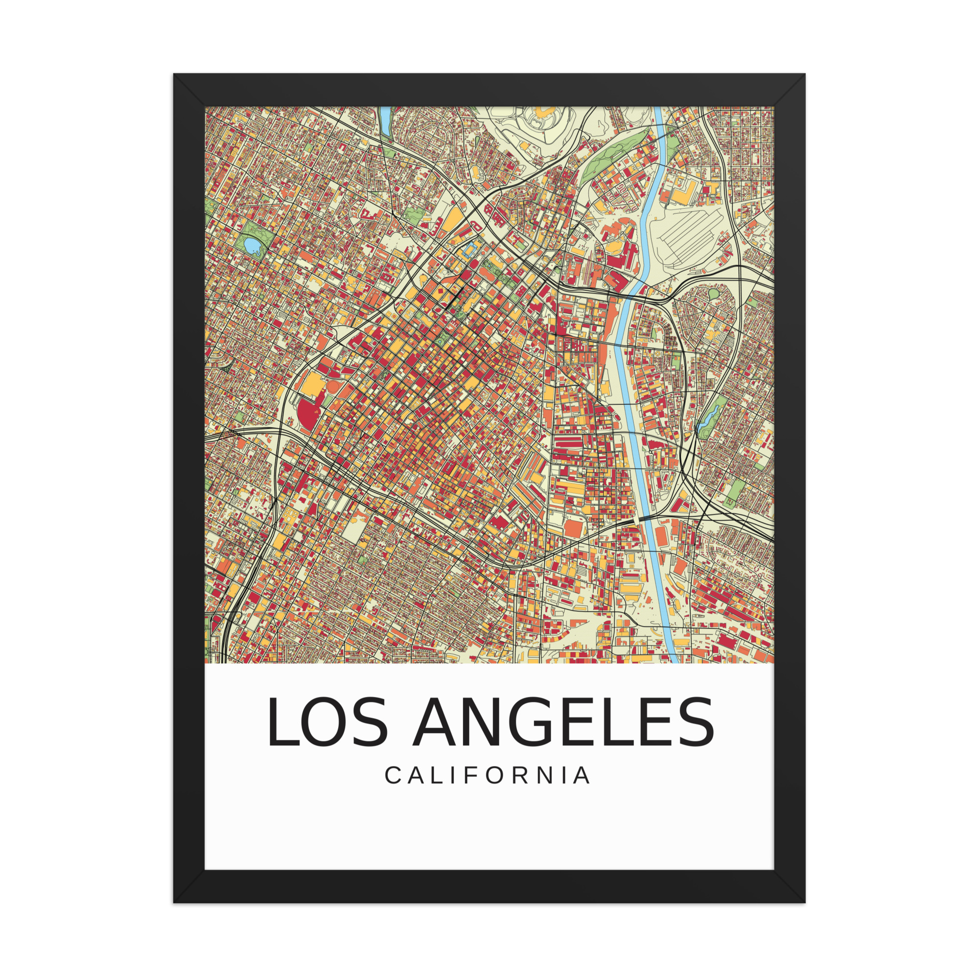 Framed Poster - Los Angeles USA - Artistic Map - Colourful-Jazzy