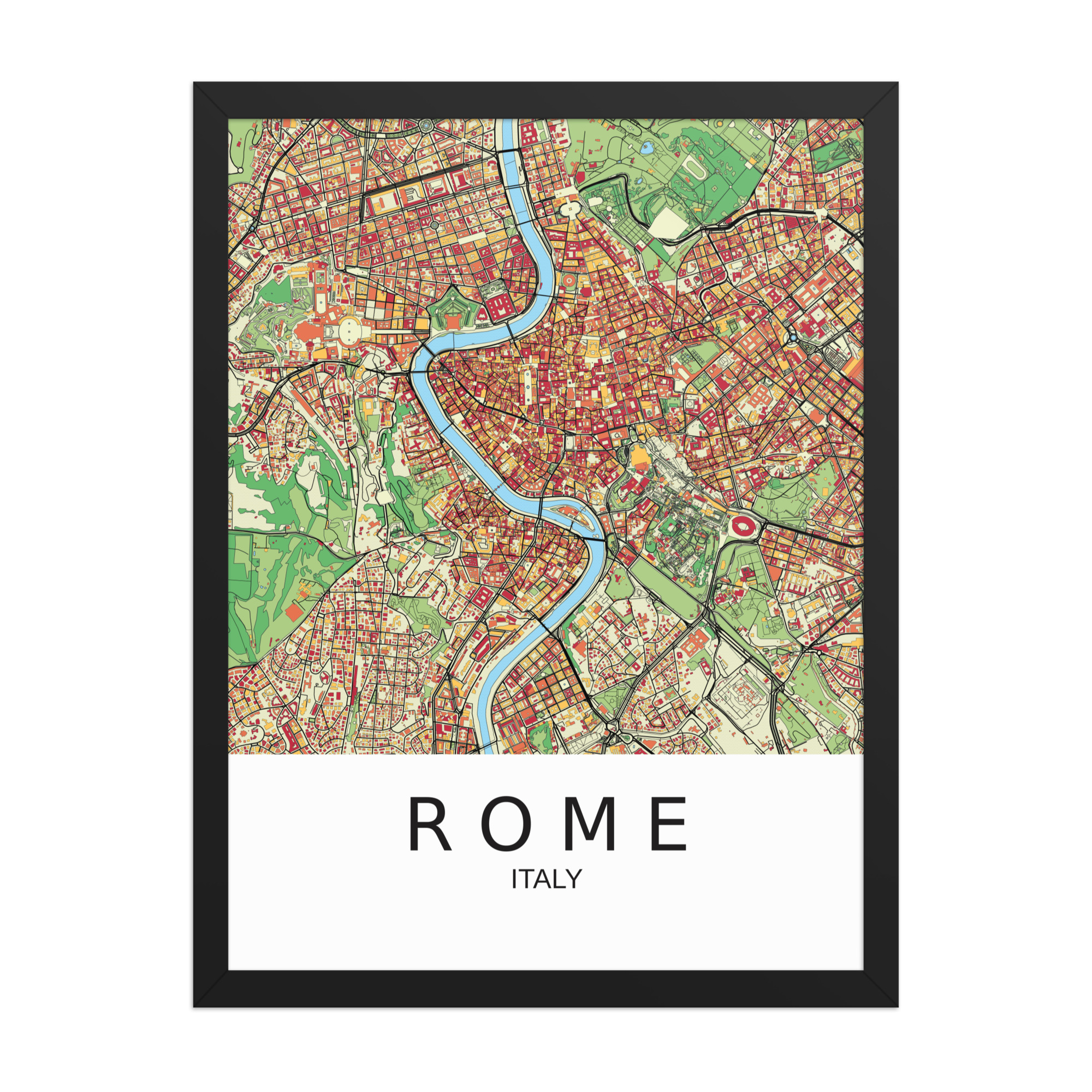 Framed Poster - Rome Italy - Artistic Map - Colourful-Jazzy