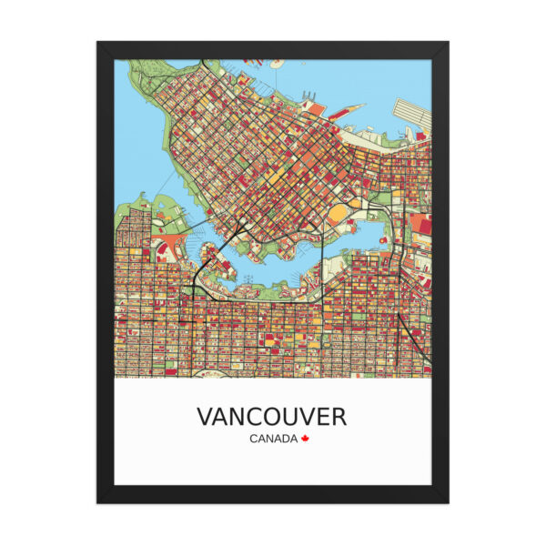 Framed Poster - Vancouver Canada - Artistic Map - Colourful-Jazzy