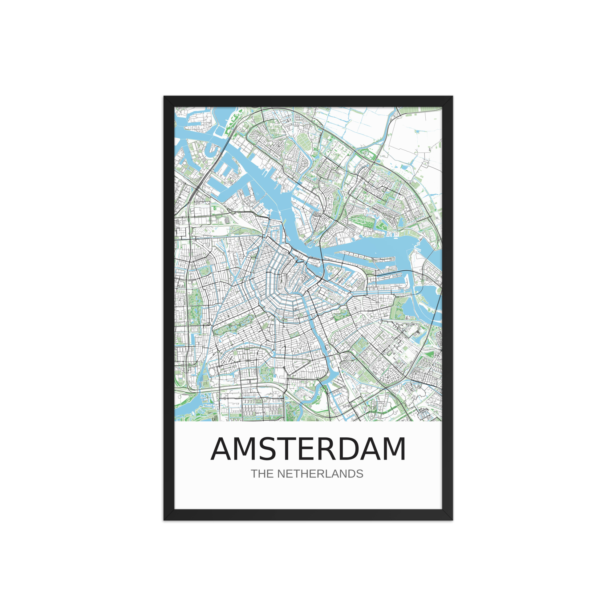 Framed Poster - Amsterdam NL - Artistic Map - Green Black White - Image 13