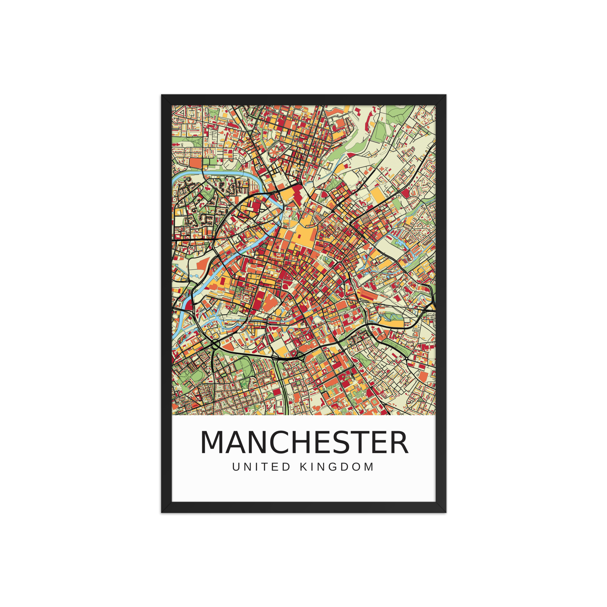 Framed Poster - Manchester UK - Artistic Map - Colourful-Jazzy - Image 11