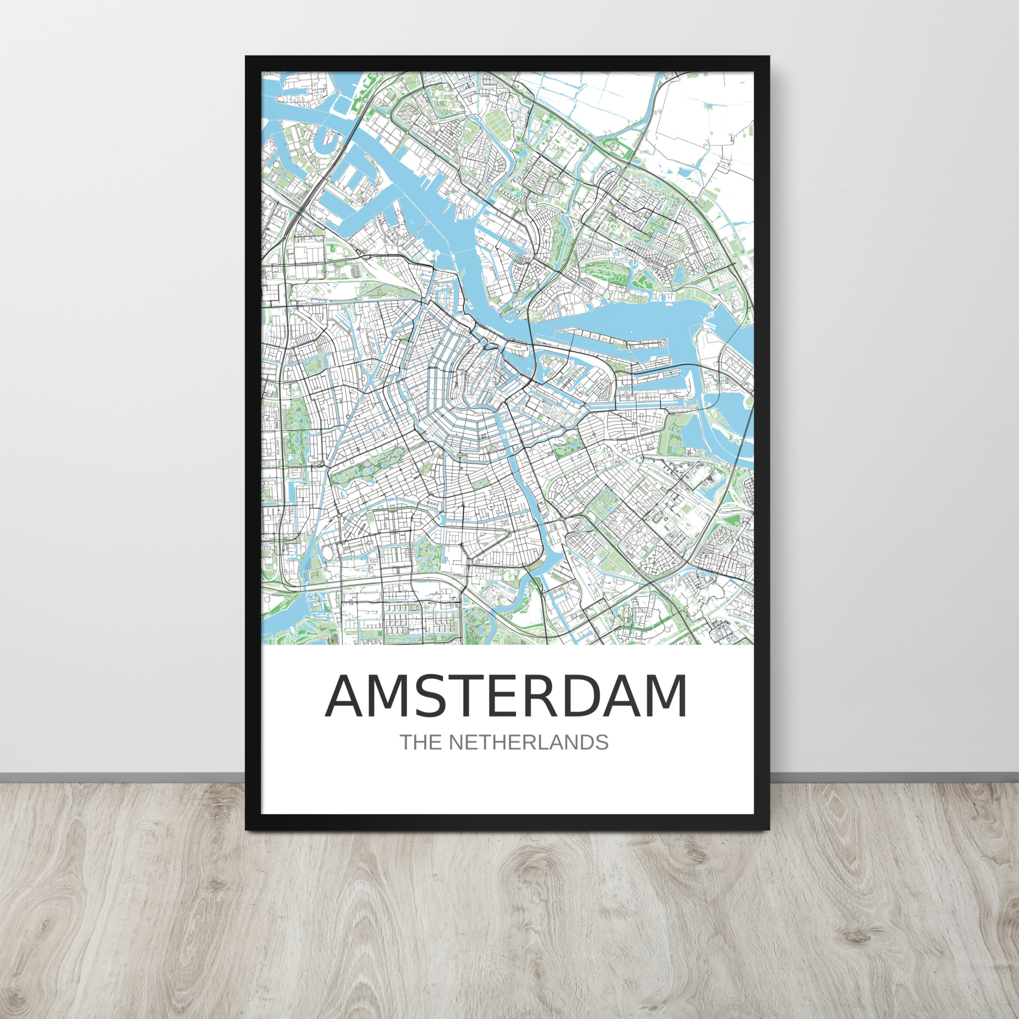 Framed Poster - Amsterdam NL - Artistic Map - Green Black White - Image 16