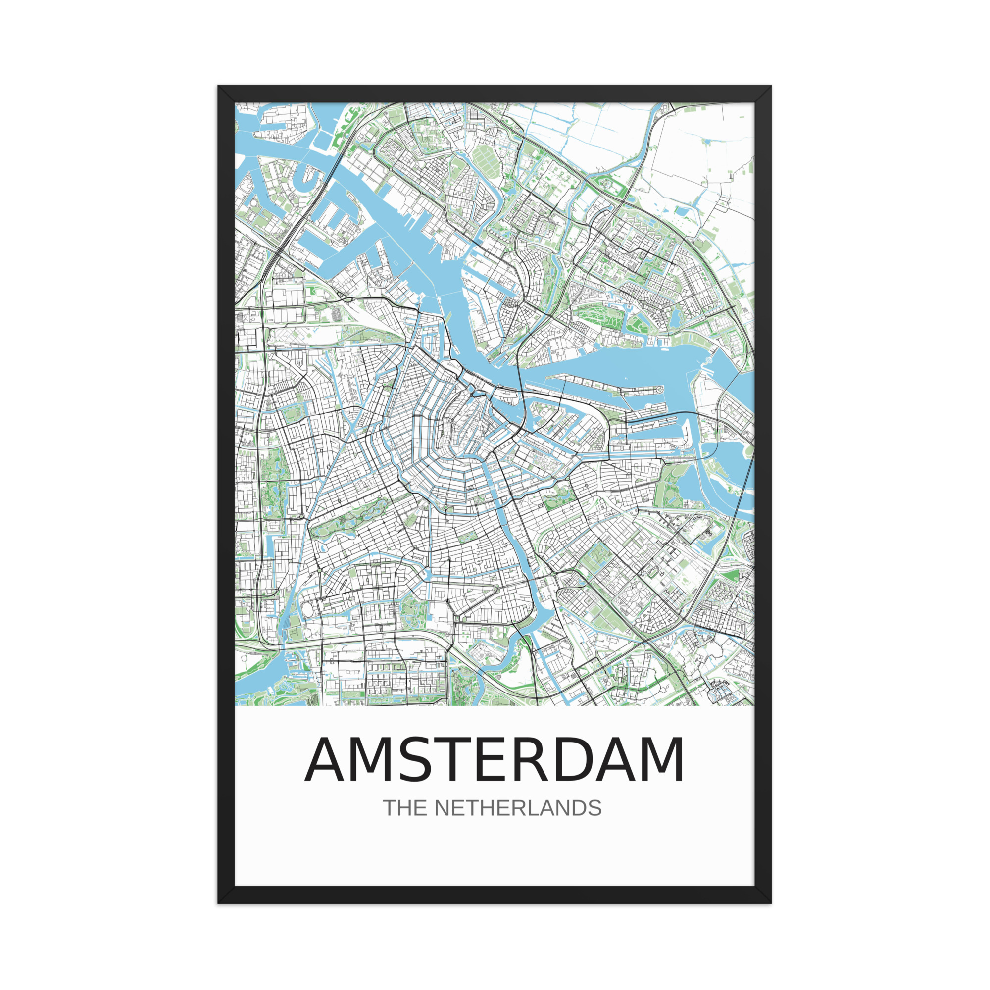 Framed Poster - Amsterdam NL - Artistic Map - Green Black White - Image 11