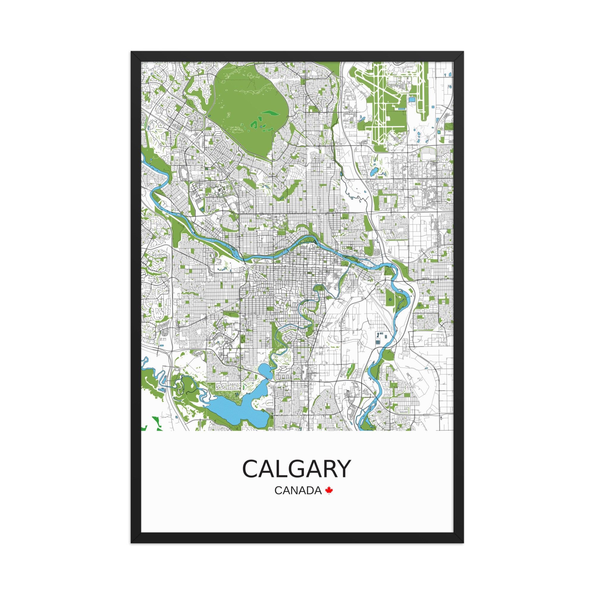 Framed Poster - Calgary Canada - Artistic Map - Green Black White - Image 11