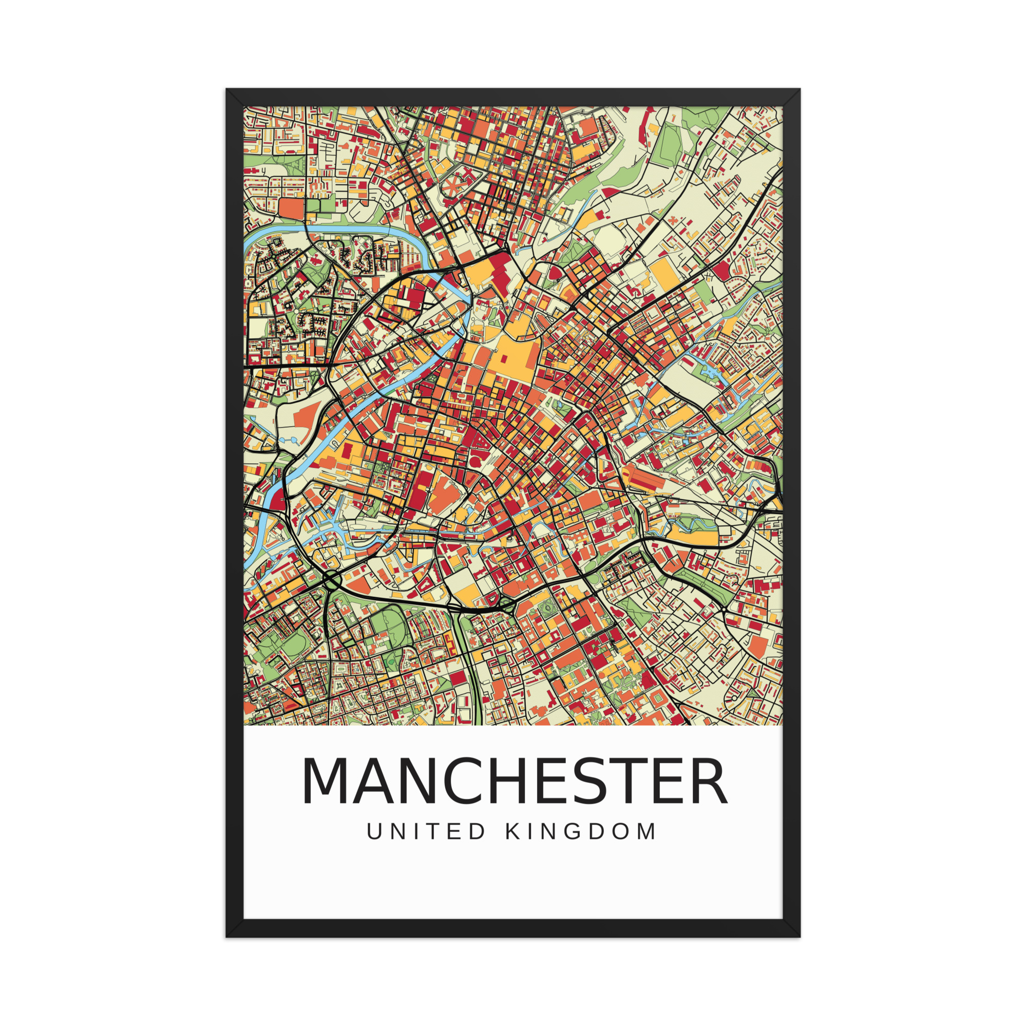 Framed Poster - Manchester UK - Artistic Map - Colourful-Jazzy - Image 13
