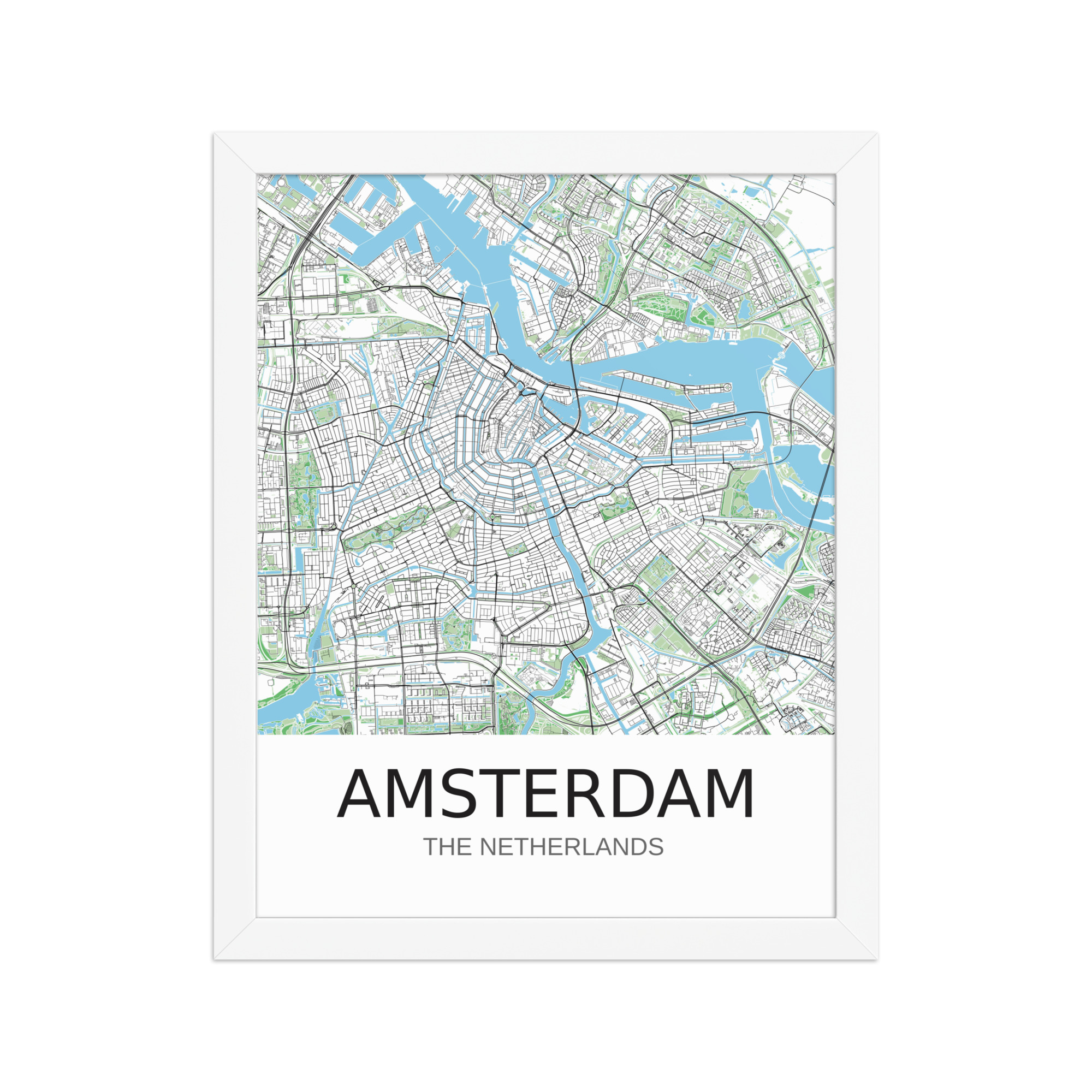 Framed Poster - Amsterdam NL - Artistic Map - Green Black White - Image 3