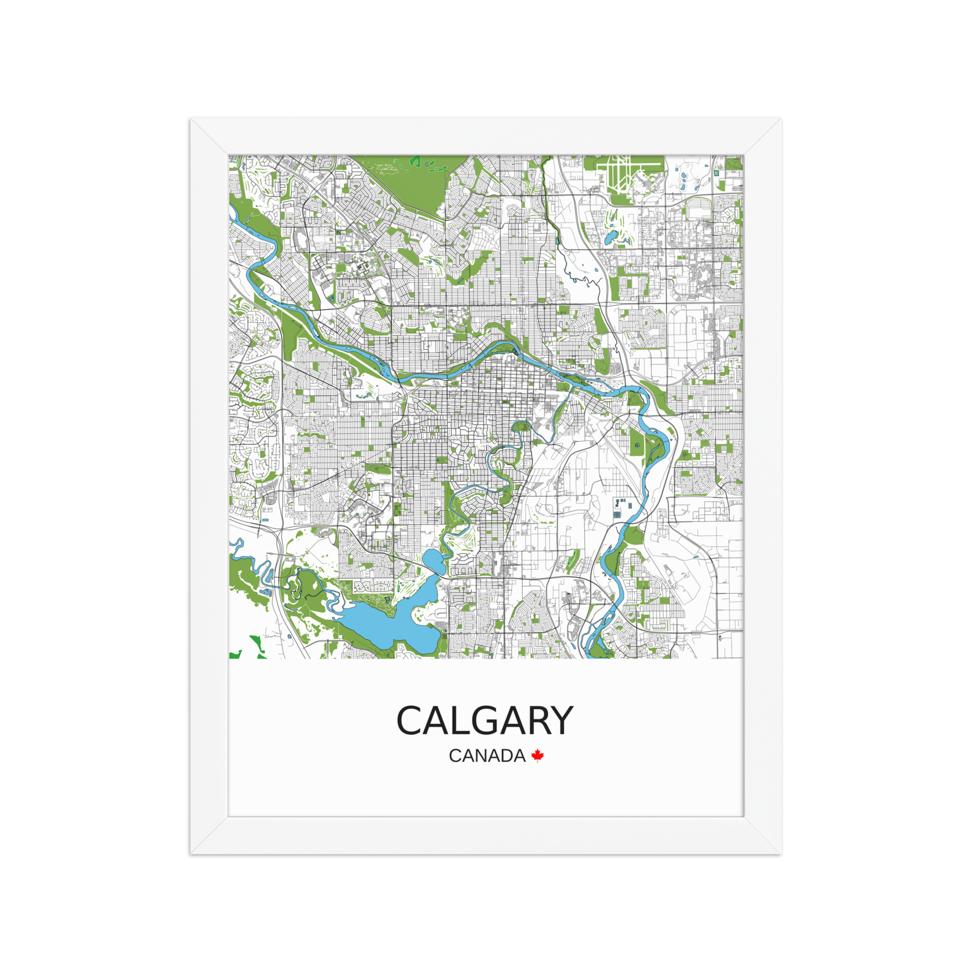 Framed Poster - Calgary Canada - Artistic Map - Green Black White - Image 3