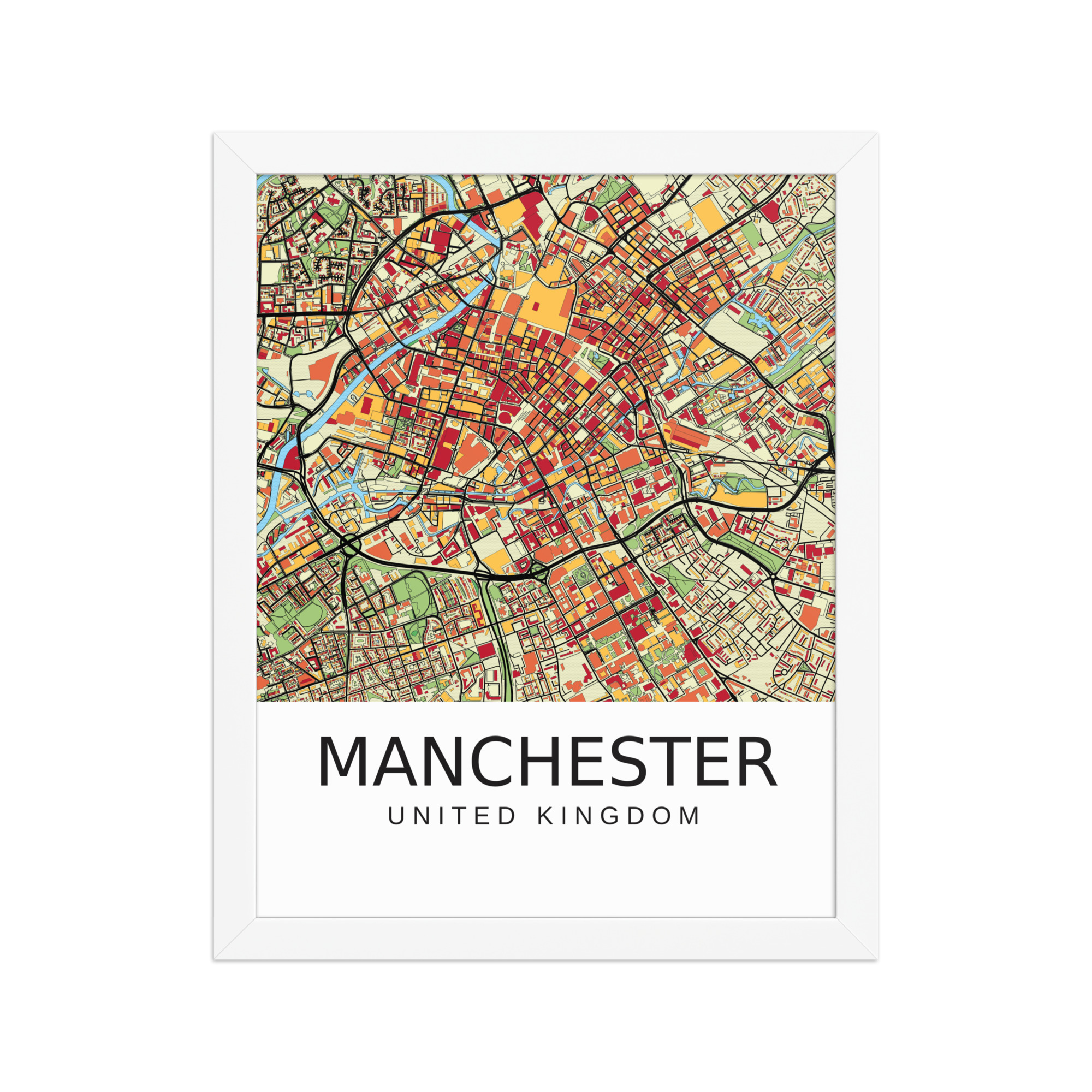 Framed Poster - Manchester UK - Artistic Map - Colourful-Jazzy - Image 3