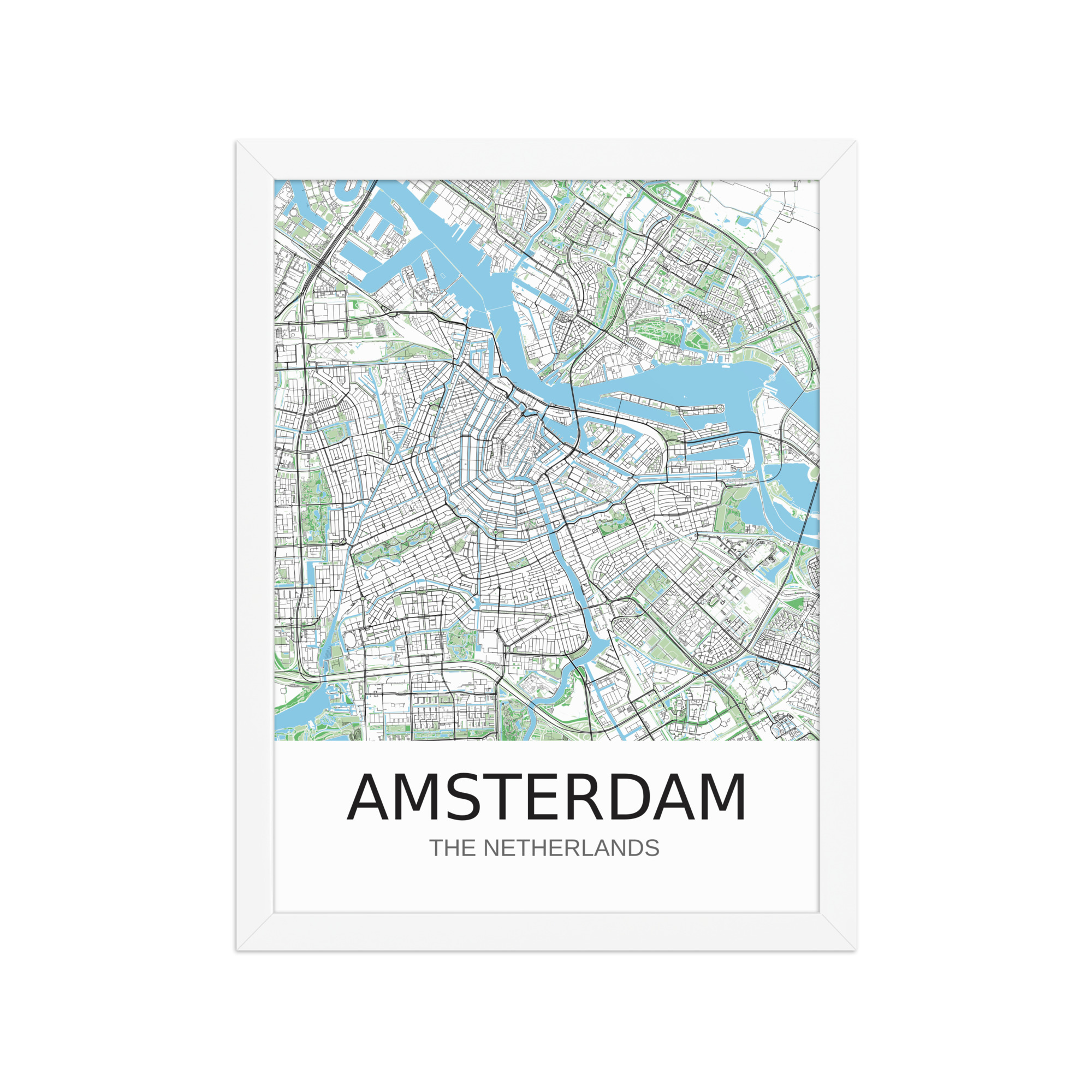 Framed Poster - Amsterdam NL - Artistic Map - Green Black White - Image 5