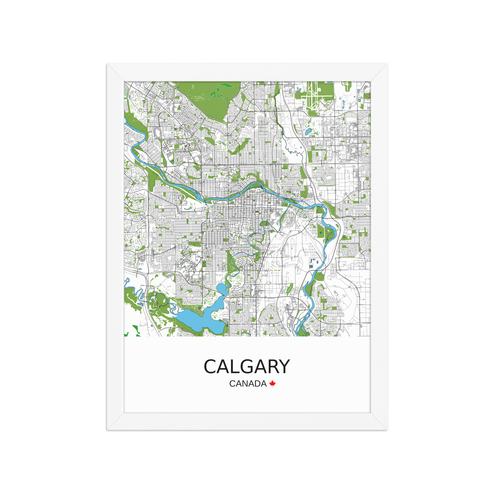 Framed Poster - Calgary Canada - Artistic Map - Green Black White - Image 5