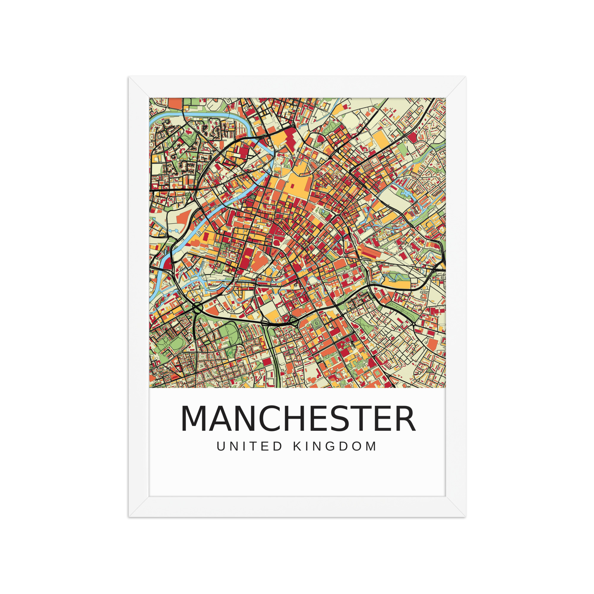 Framed Poster - Manchester UK - Artistic Map - Colourful-Jazzy - Image 5