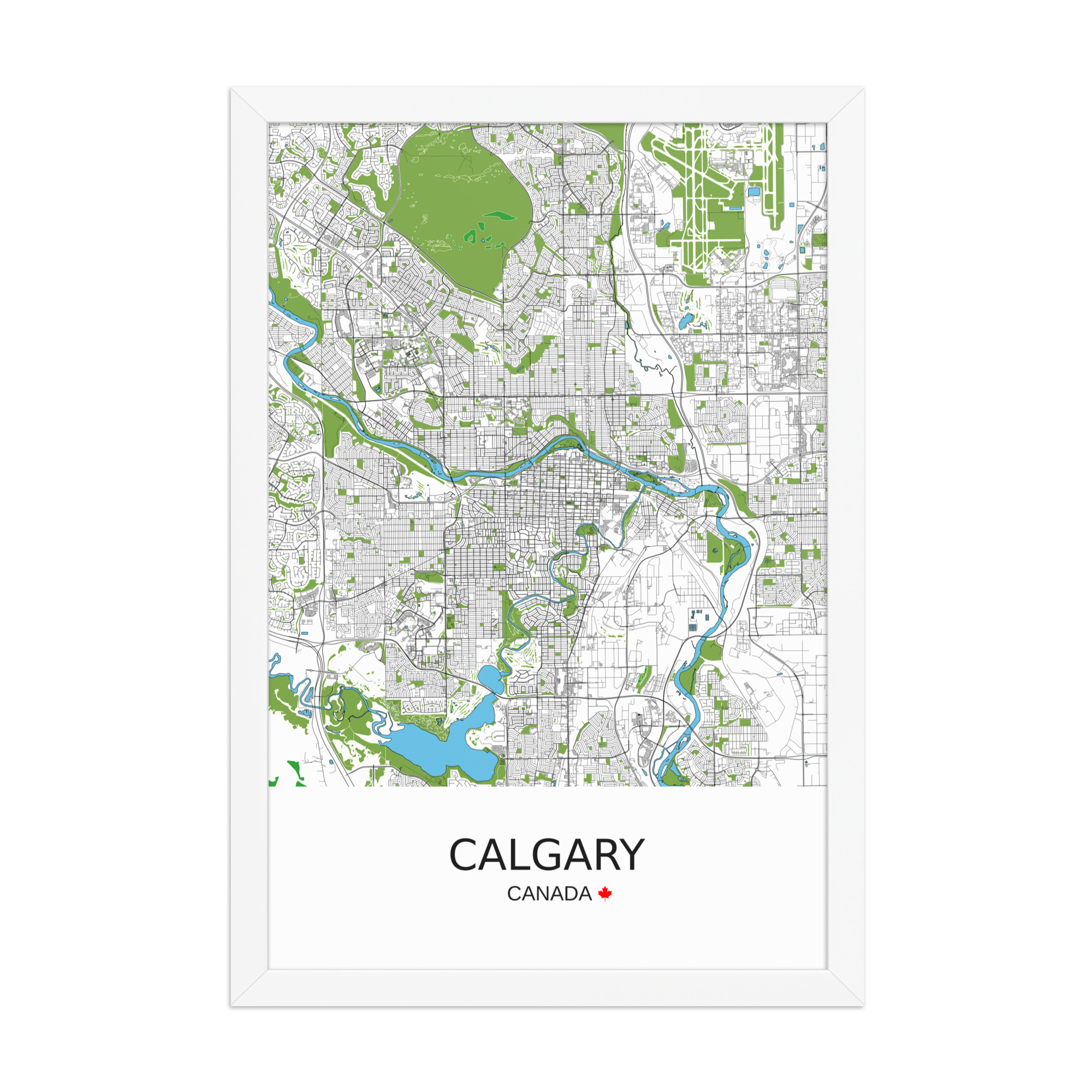 Framed Poster - Calgary Canada - Artistic Map - Green Black White - Image 7