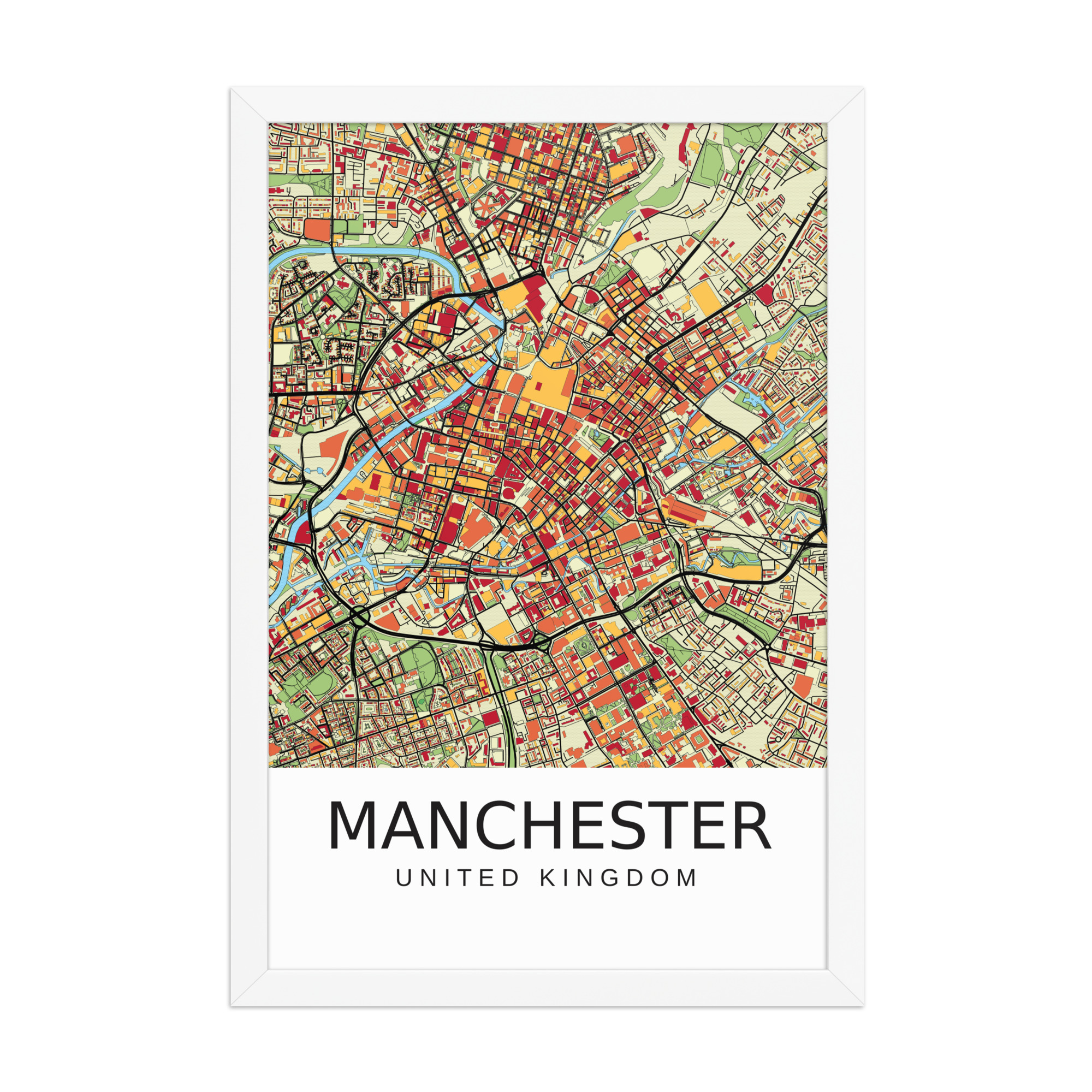 Framed Poster - Manchester UK - Artistic Map - Colourful-Jazzy - Image 7