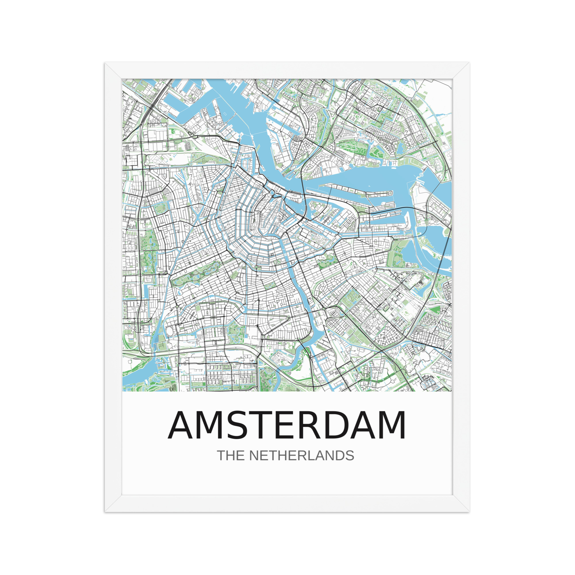 Framed Poster - Amsterdam NL - Artistic Map - Green Black White - Image 9