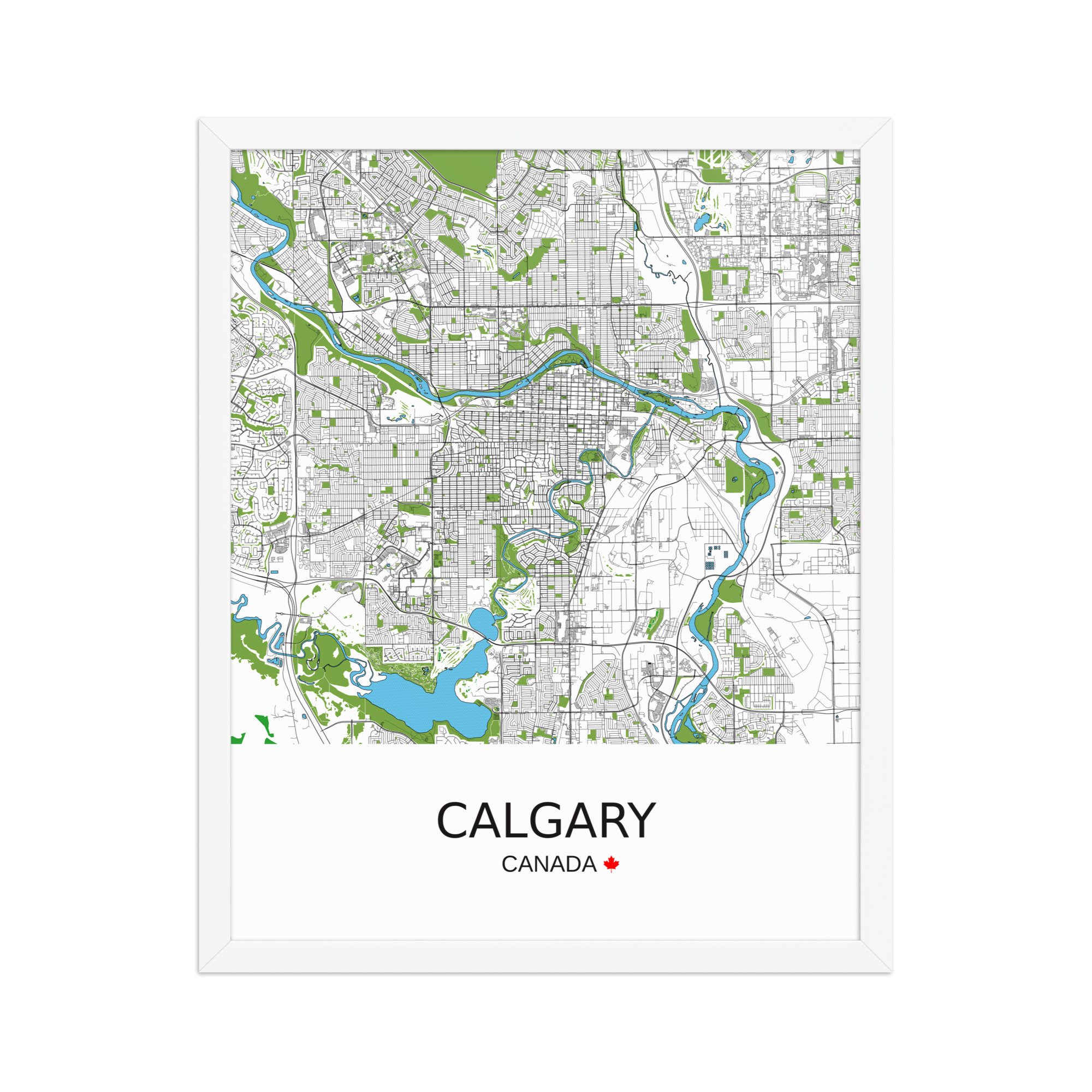 Framed Poster - Calgary Canada - Artistic Map - Green Black White - Image 9
