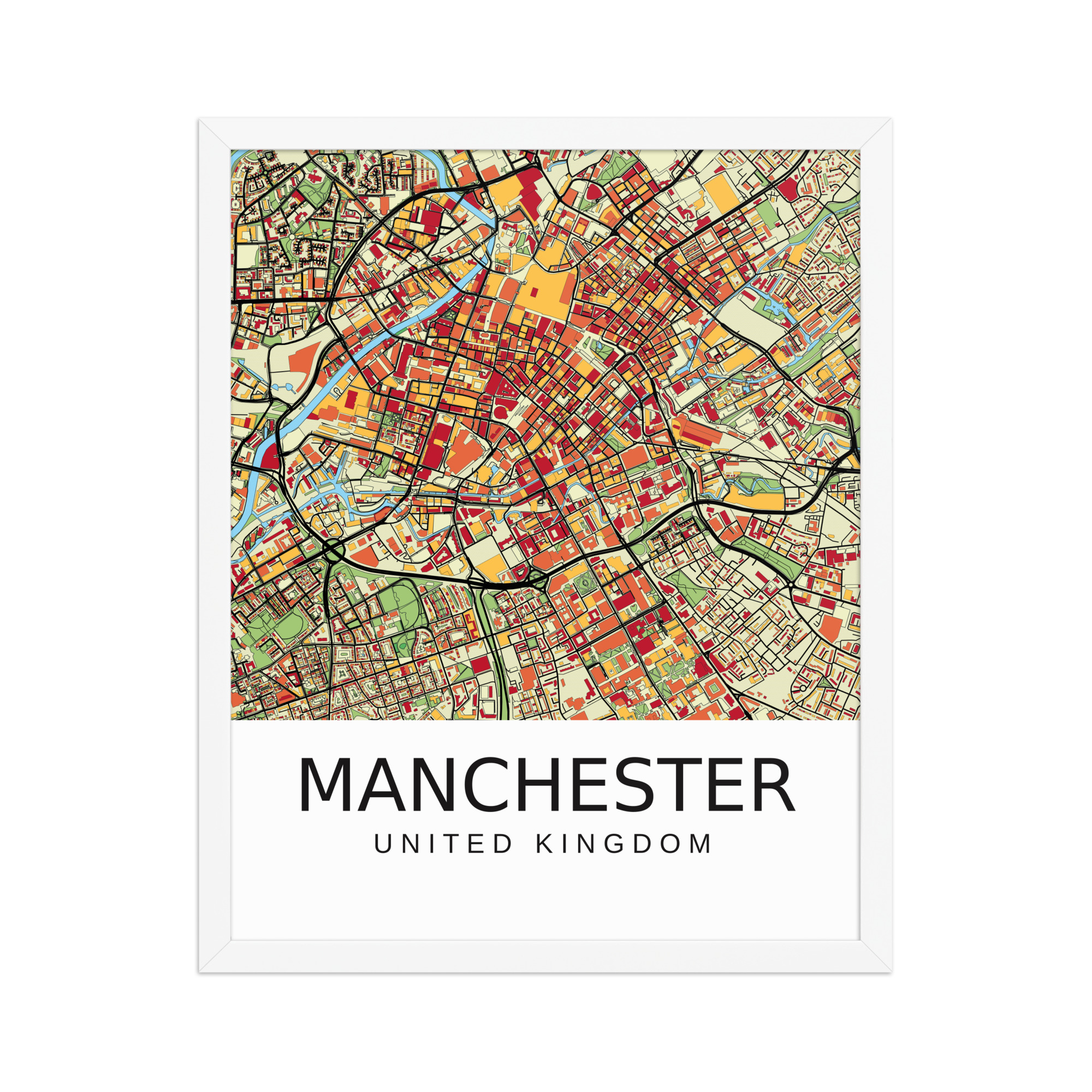 Framed Poster - Manchester UK - Artistic Map - Colourful-Jazzy - Image 9