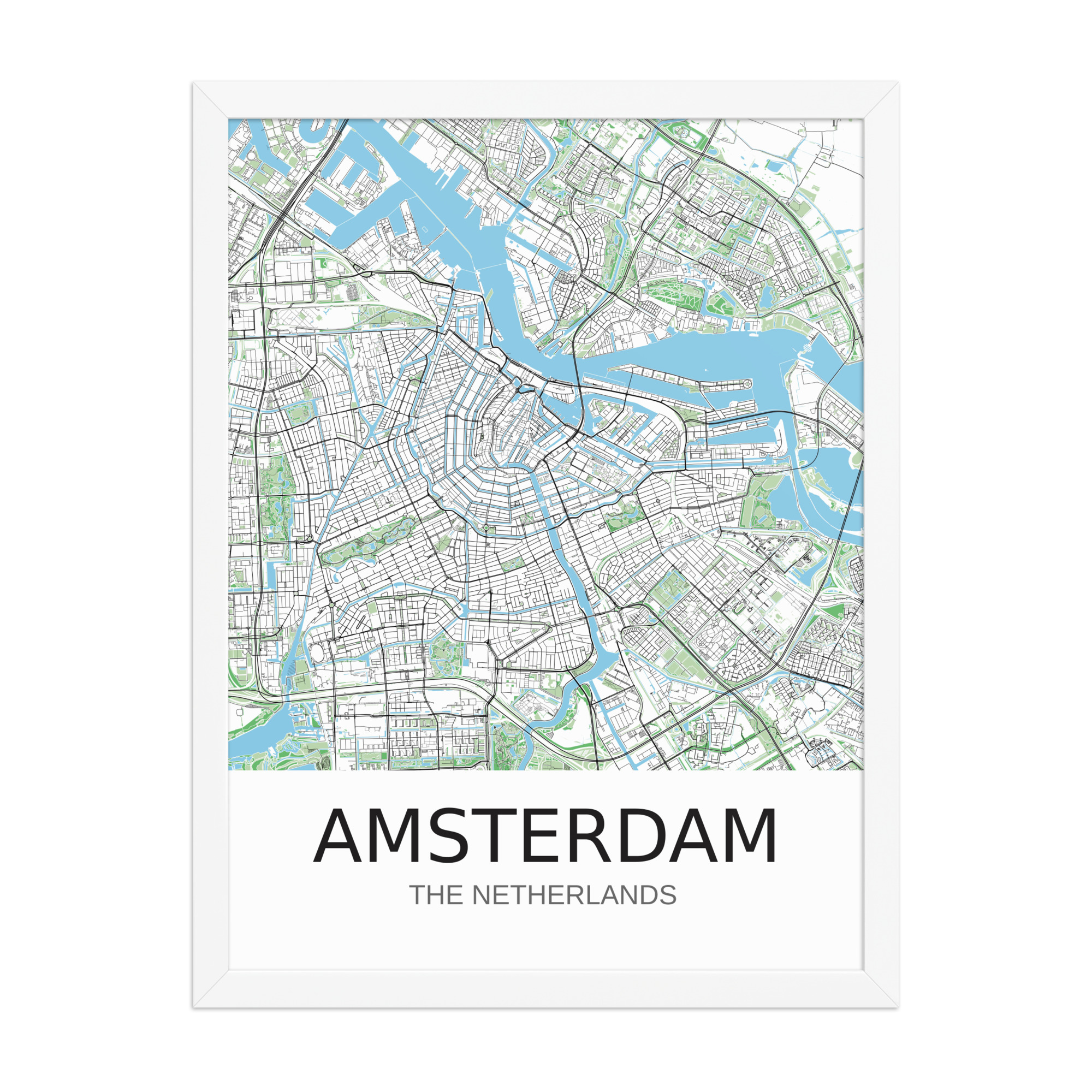 Framed Poster - Amsterdam NL - Artistic Map - Green Black White - Image 10