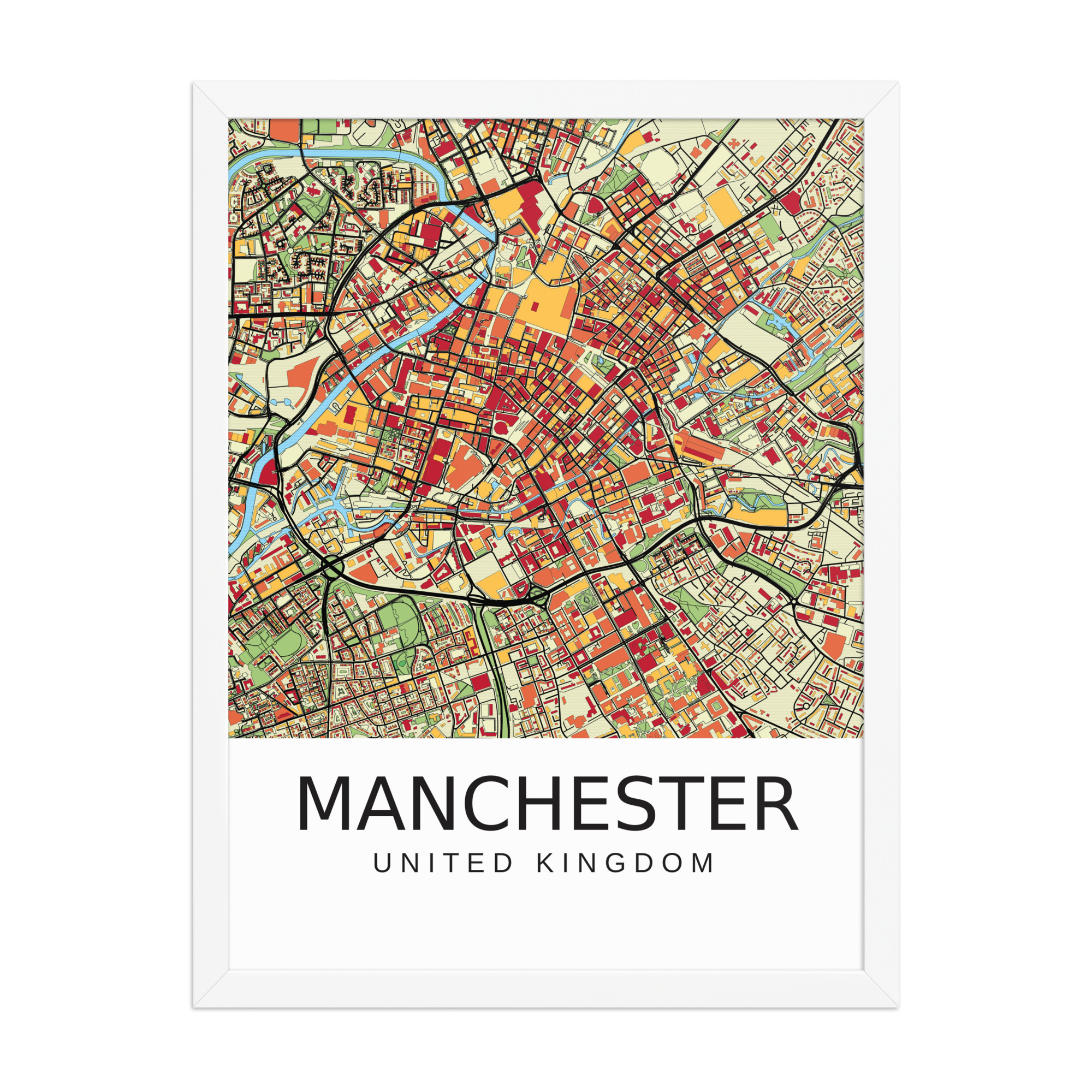 Framed Poster - Manchester UK - Artistic Map - Colourful-Jazzy - Image 10