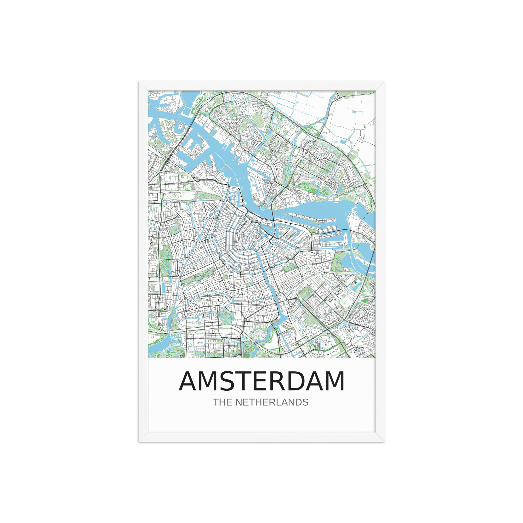 Framed Poster - Amsterdam NL - Artistic Map - Green Black White - Image 14
