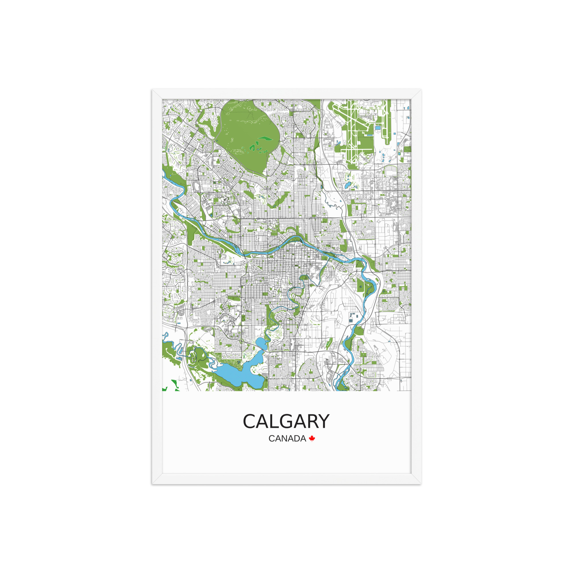 Framed Poster - Calgary Canada - Artistic Map - Green Black White - Image 14
