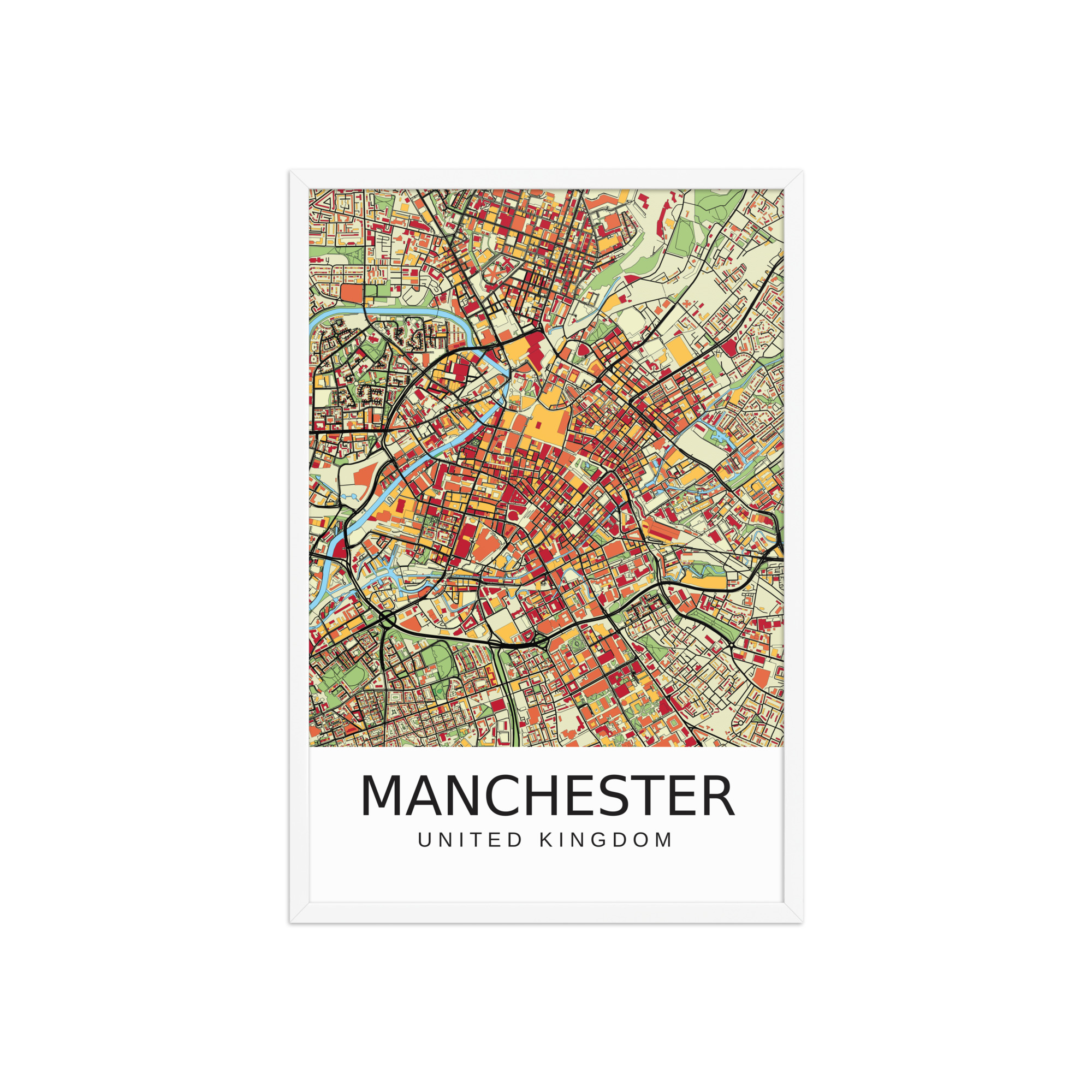 Framed Poster - Manchester UK - Artistic Map - Colourful-Jazzy - Image 12