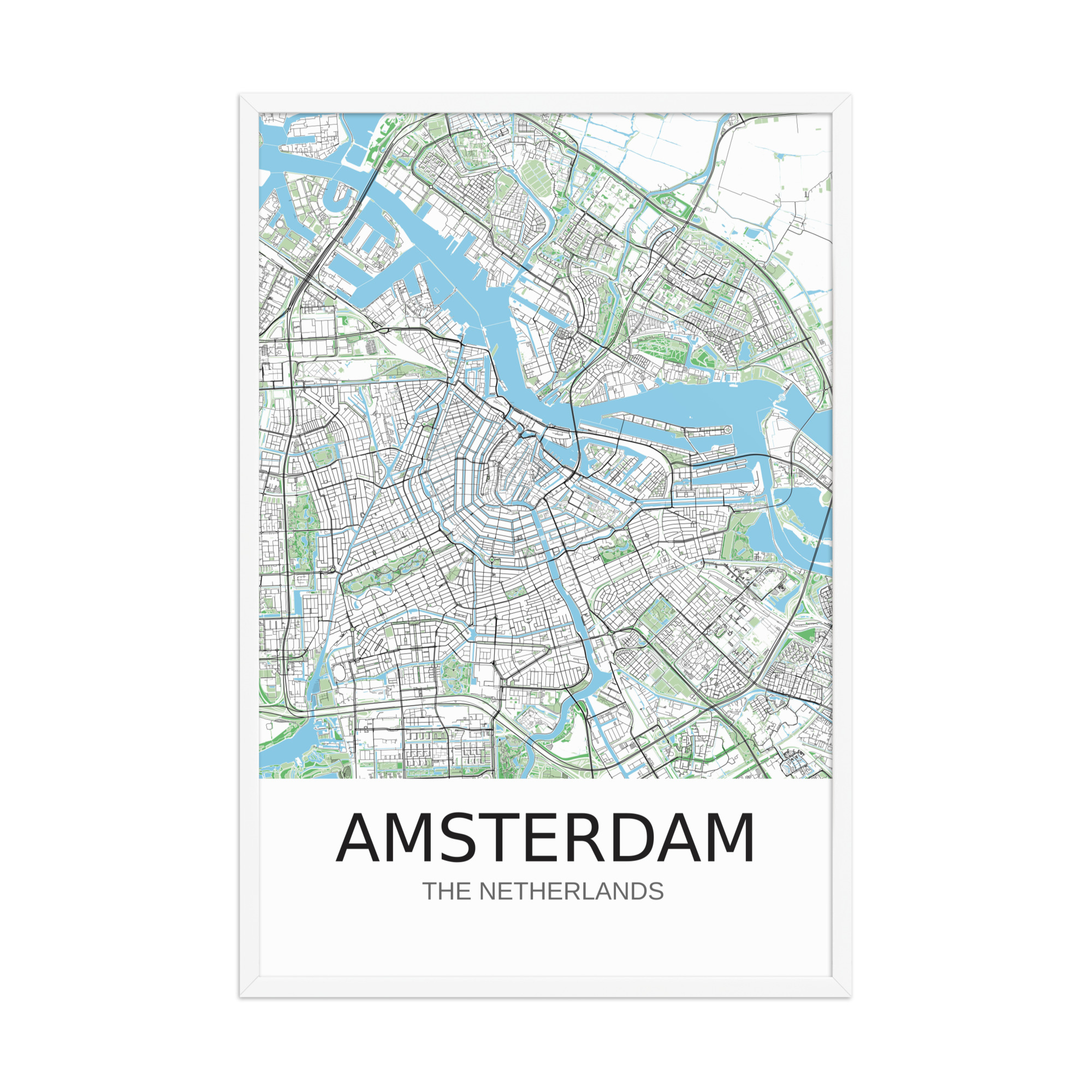 Framed Poster - Amsterdam NL - Artistic Map - Green Black White - Image 12